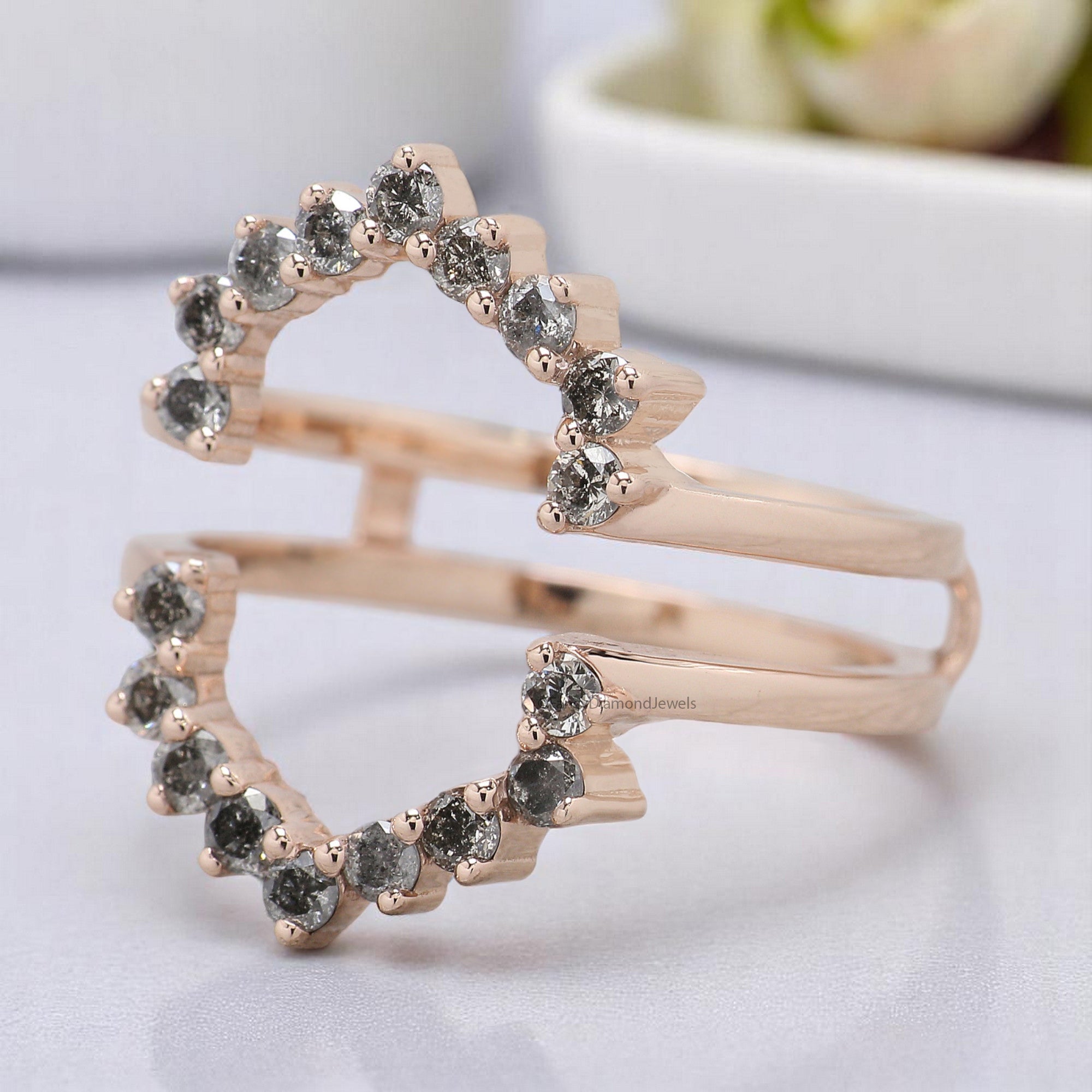 Double Curved Wedding Band 0.58 CT Salt And Pepper Diamond Silver/10K/14K/18K Gold Band Minimalist stacking dainty matching Band KD702