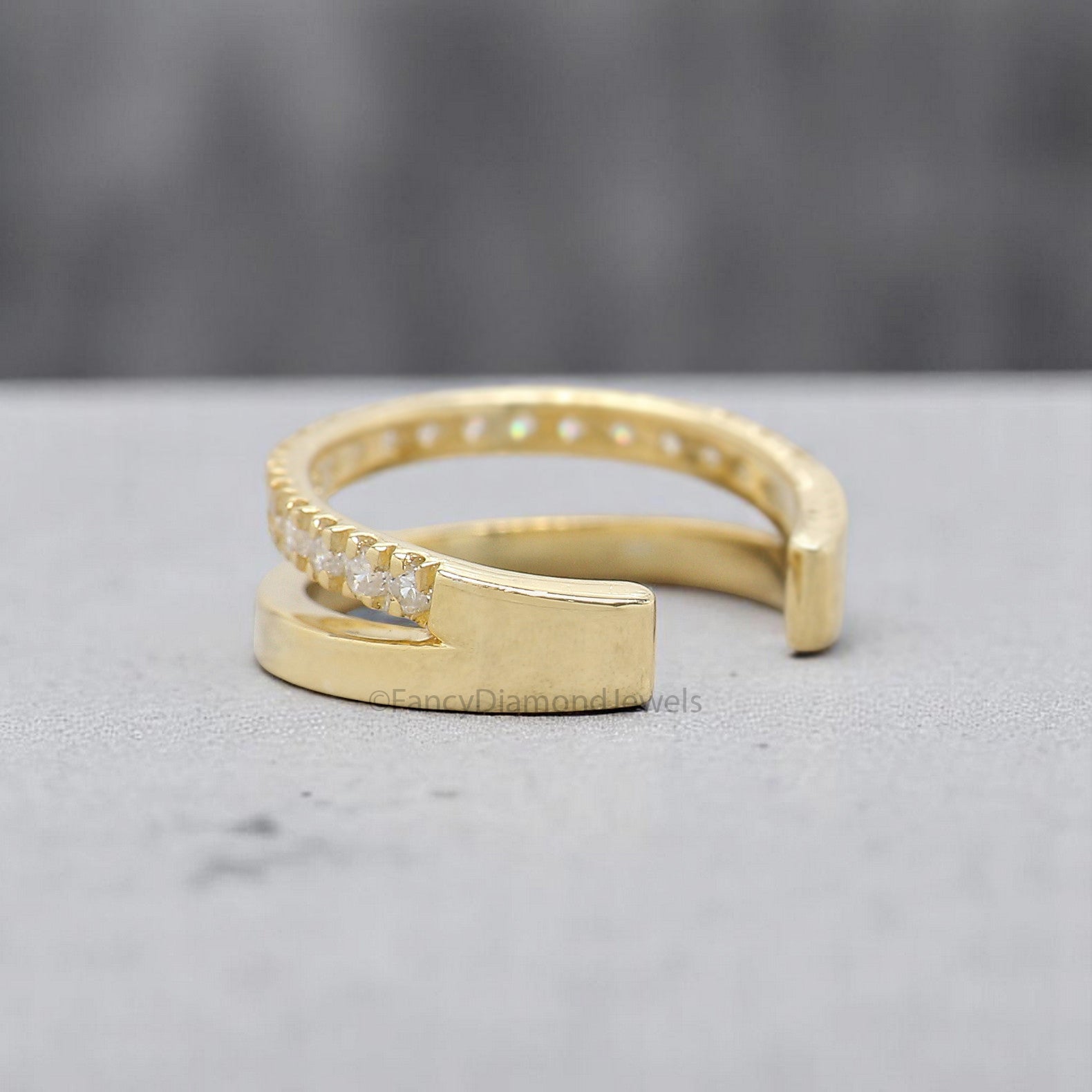 Round Brilliant Cut Colorless Moissanite Diamond Ear Cuff Double Band Ear Cuff Dainty Ear Cuff Yellow Gold Ear Wrap FD347