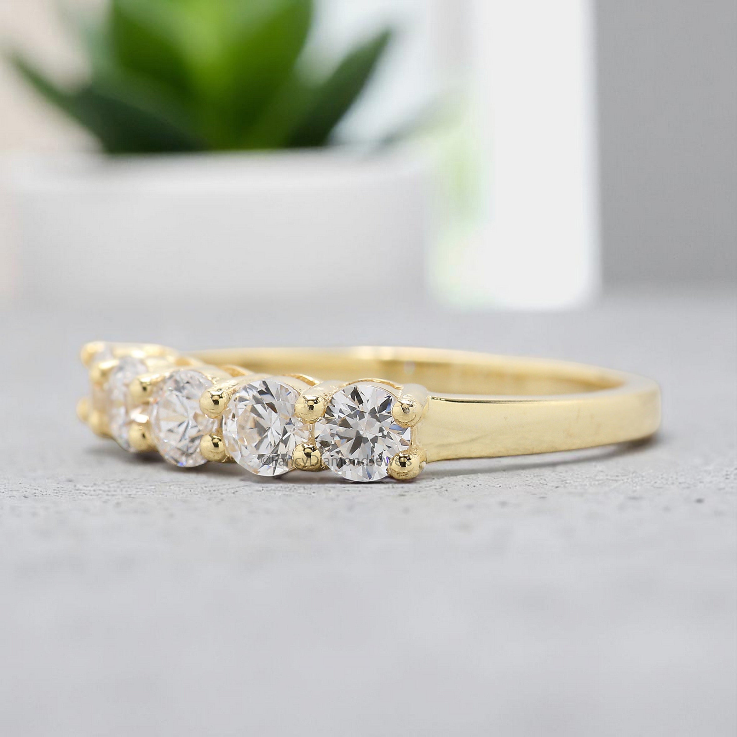 Five Round Diamond Wedding Band Silver/10K/14K/18K Band 3.50 MM Diamond Band Half Eternity Minimalist stacking dainty matching Ring FD379