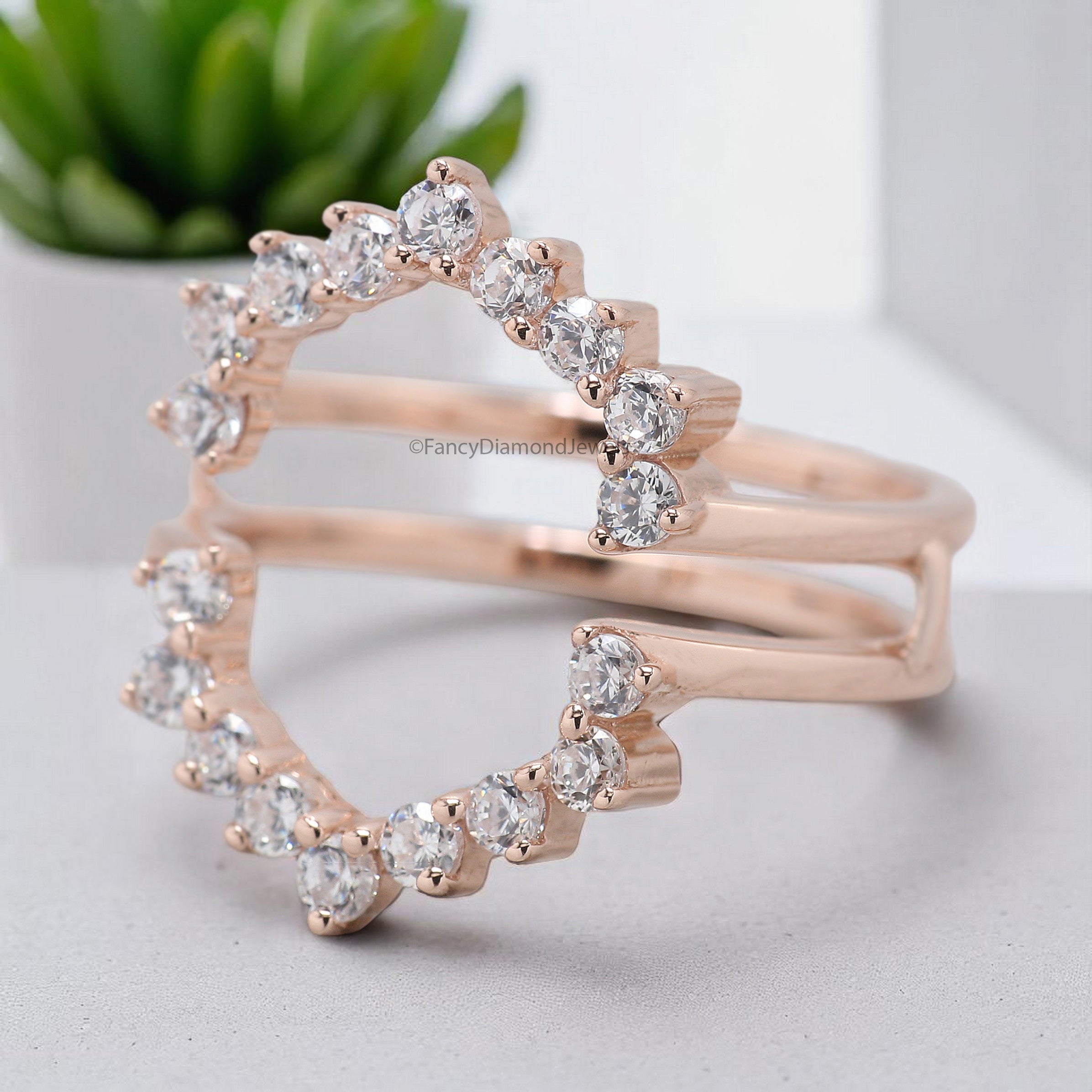 Double Curved Wedding Band 0.58 CT White Moissanite Diamond Band Silver/10K/14K/18K Gold Band Minimalist stacking dainty matching Band FD381