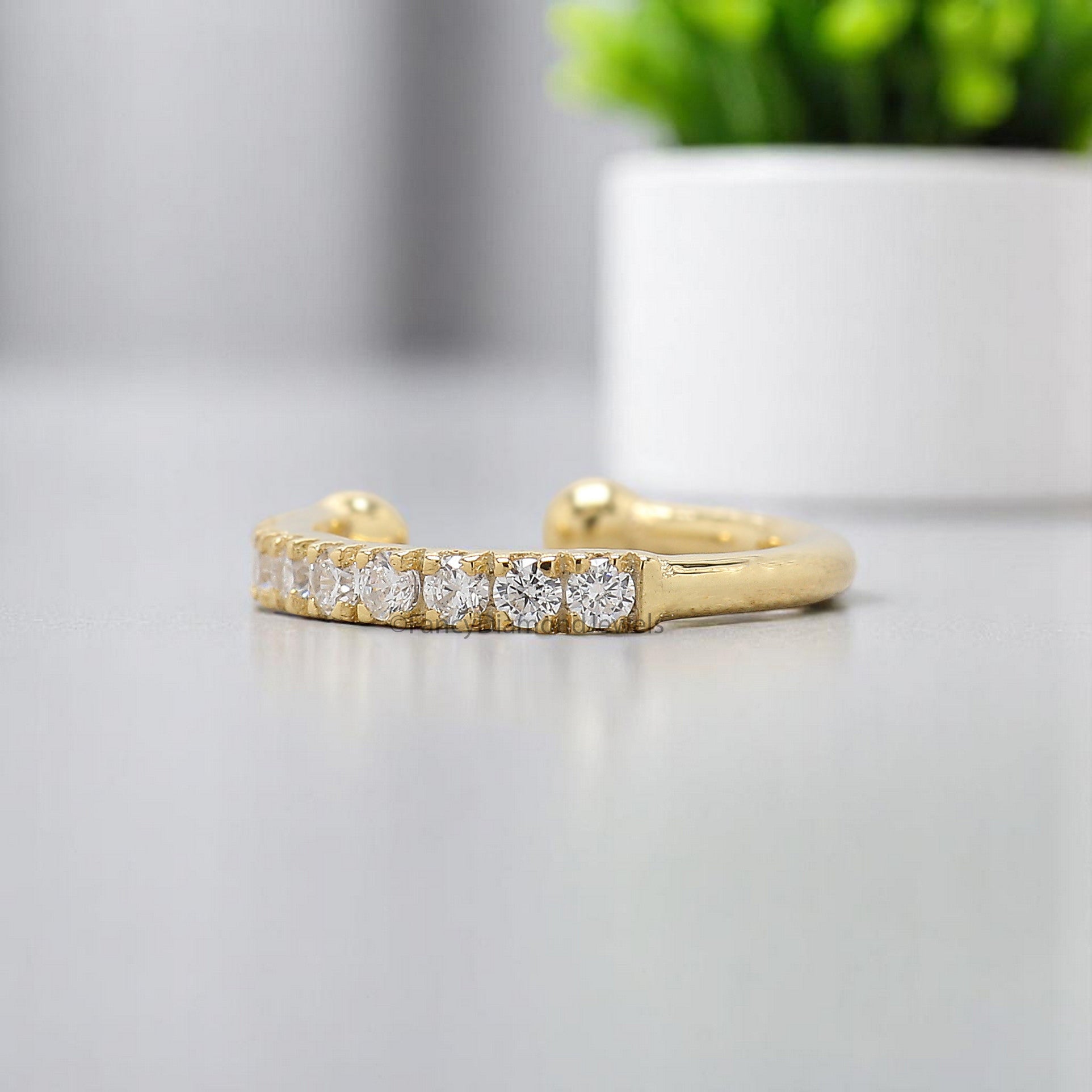 Round Brilliant Cut Colorless Moissanite Diamond Ear Cuff Conch Ear Cuff Tiny gold ear cuff Helix Piercing Sterling Silver Ear Wrap FD367