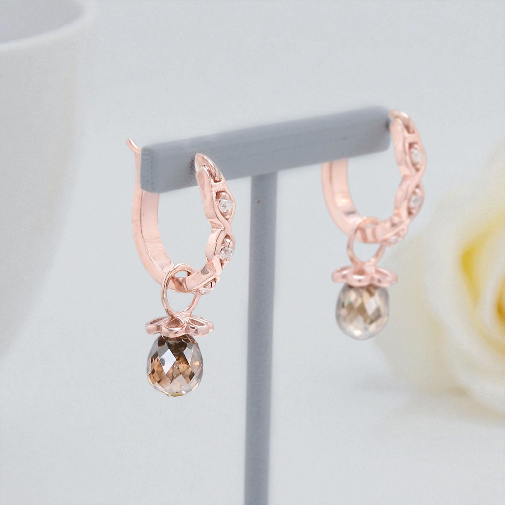 Drop Cut Brown Color Diamond Earring 1.34 Ct 5.15 MM Drop Diamond Earring 14K Solid Rose Gold Silver Engagement Earring Gift For Her KDN840