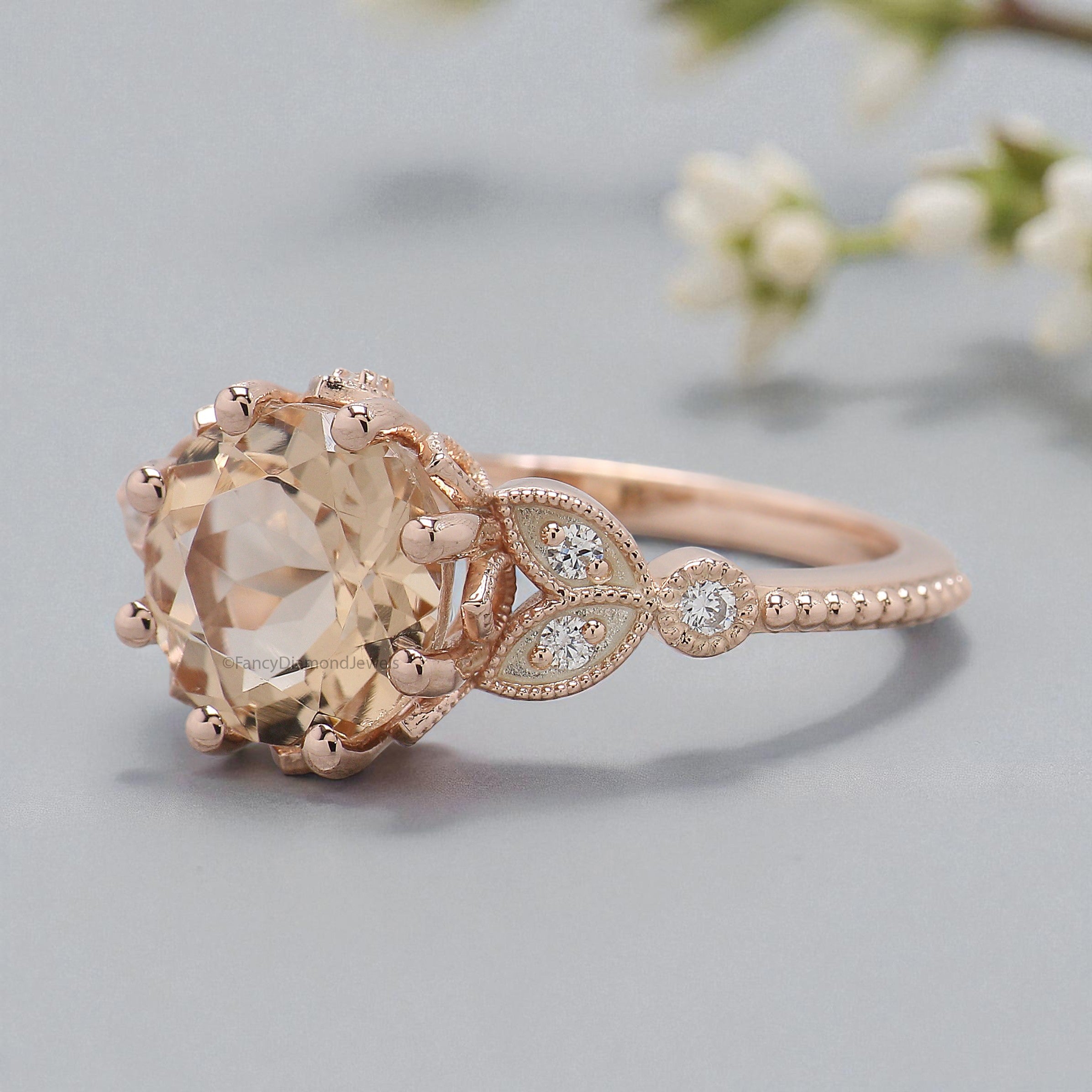 1.80 CT Round Brilliant Cut Natural Morganite Engagement Ring Rose Gold Ring Round Wedding Ring Unique Vintage Ring Gift For Her FD449