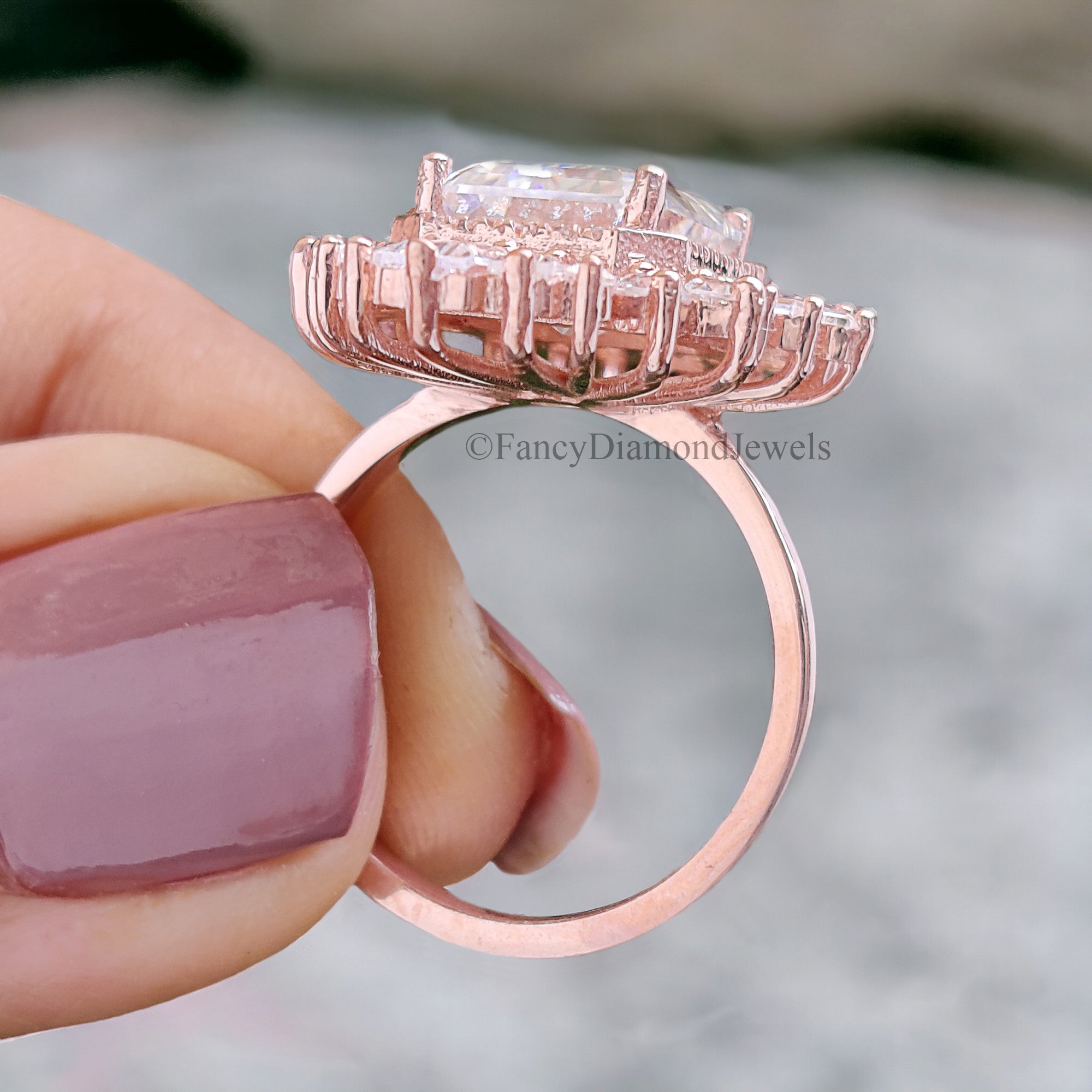 0.95 CT Emerald Cut Moissanite Ring SunBurst Halo Engagement Ring Bridal Wedding Ring Anniversary Gift Ring Valentine's Gift For Women FD257