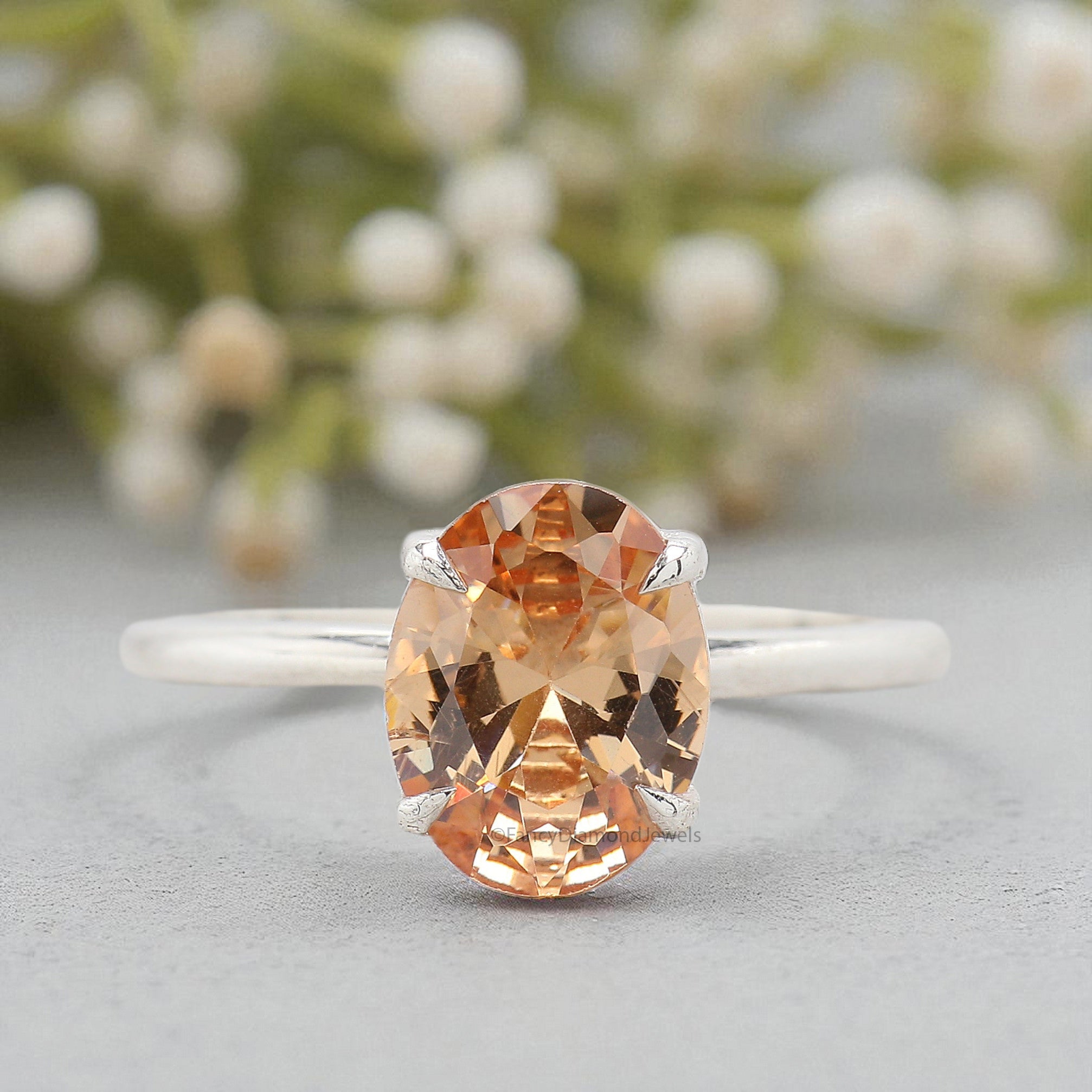 Oval Brown Champagne Diamond engagement ring 12mm 10mm 9mm 8mm 7mm stone ring Simulant Ring Solitaire ring Silver ring Gift for her FD404