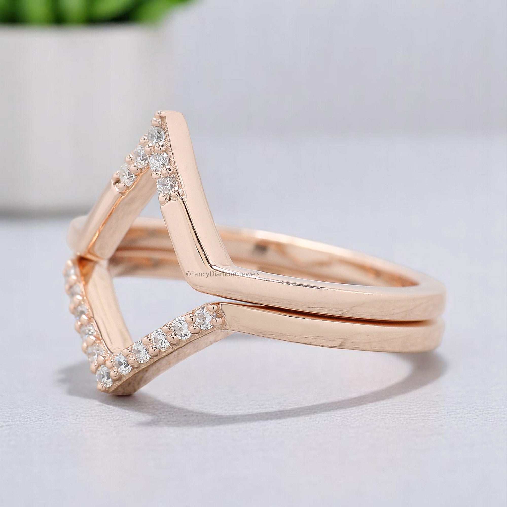Geometric Design 0.11 CT Diamond Wedding Band Rose Gold Silver/10K/14K/18K Engagement Band Stacking Dainty Matching Anniversary Ring KD844