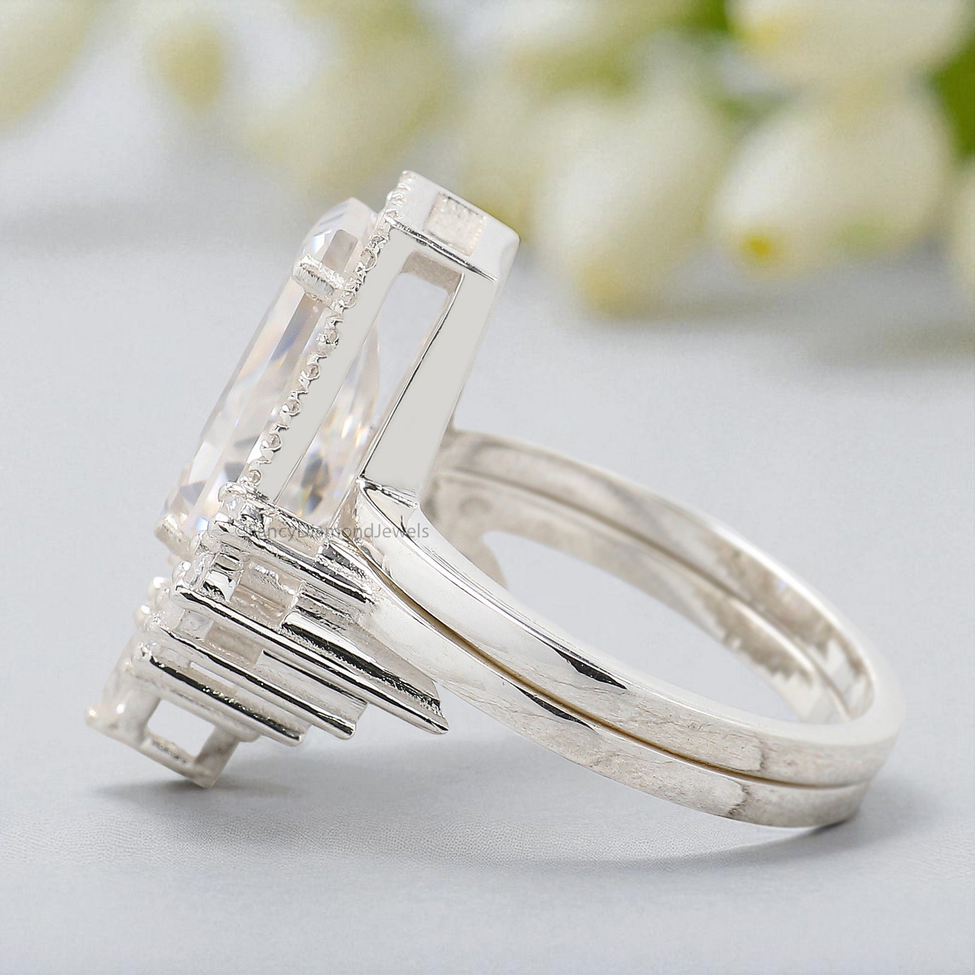 3.75 CT Coffin Cut Engagement Ring set in Solid Rose 10K/14k/18k Gold Coffin Cut Solitaire Engagement Ring Bridal Wedding Ring Set FD204