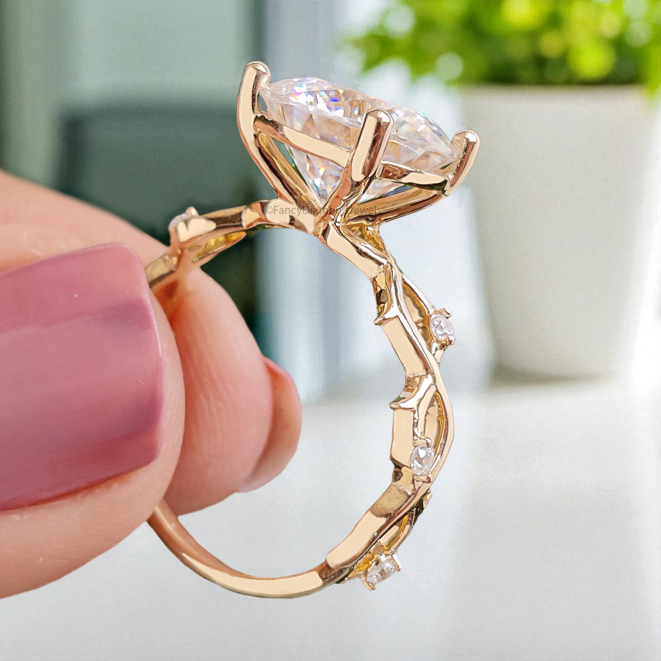 3.60 CT Portuguese Cut Colorless Moissanite Engagement Ring Yellow Gold Ring Wedding Ring Crossover Round Diamond Ring Gift For Her FD400