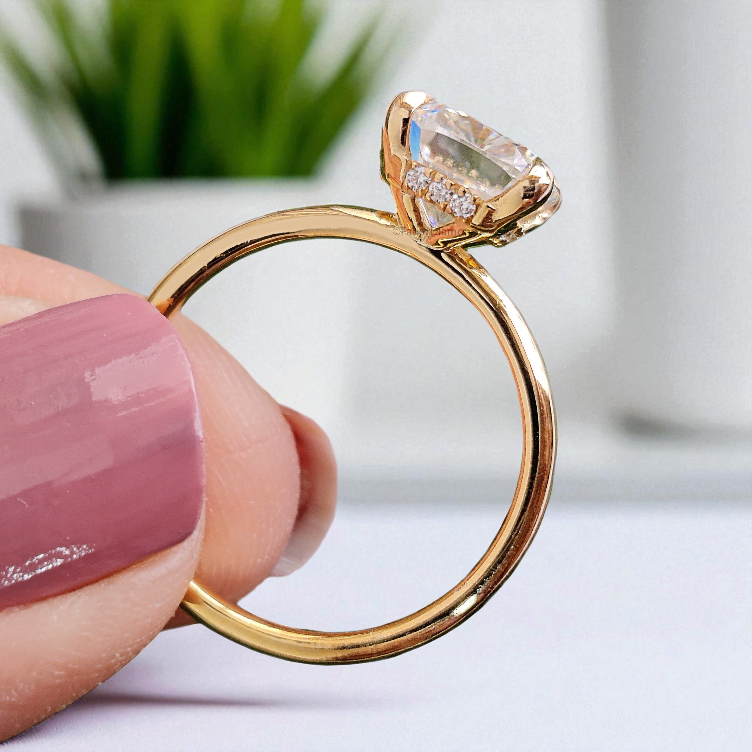 Hidden Halo Engagement Ring 2.07 TW Cushion Near Colorless Moissanite Ring Wedding Ring 14K Yellow Gold Bespoken Jewelry Bridal Set FD11