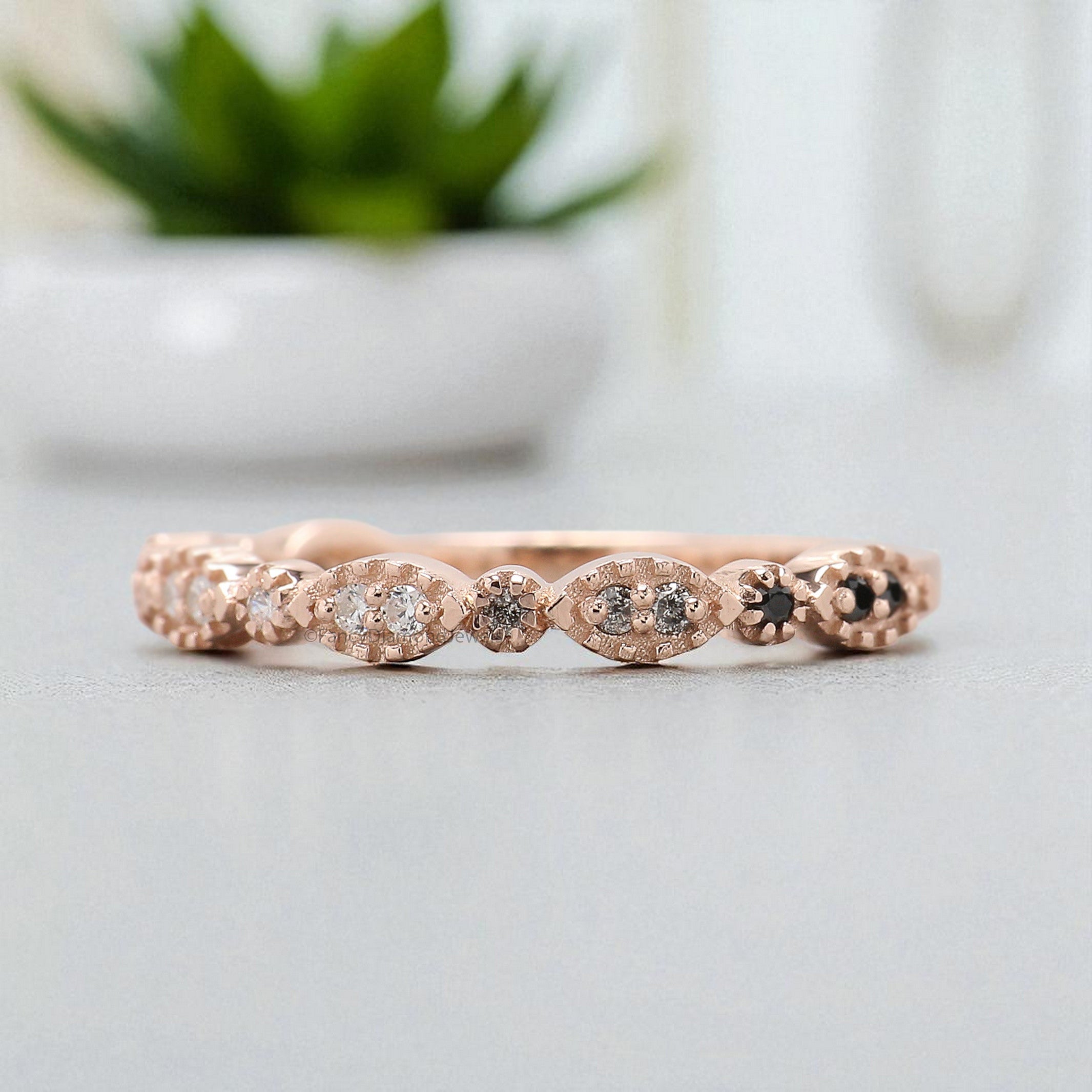 White /Salt And Pepper /Black Diamond Wedding Band Silver/10K/14K/18K Gold Band Minimalist stacking dainty matching anniversary Ring KD926