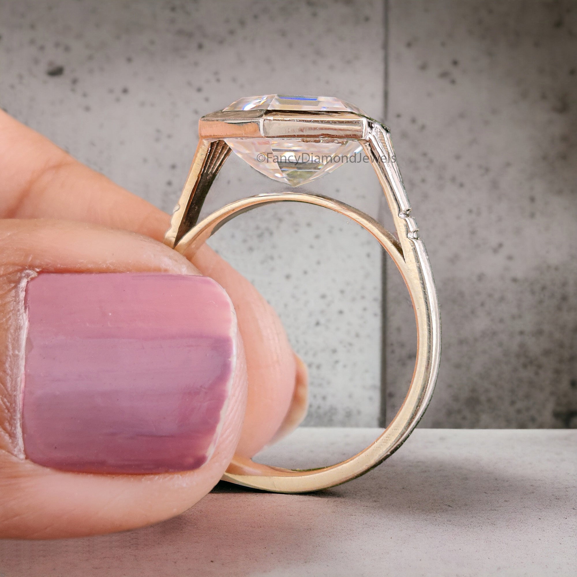 3.20 CT Elongated Hexagon Cut Moissanite Engagement Ring Yellow Gold Ring Bezel Set Art Deco Bridal Promise Anniversary Gift For Her FD316