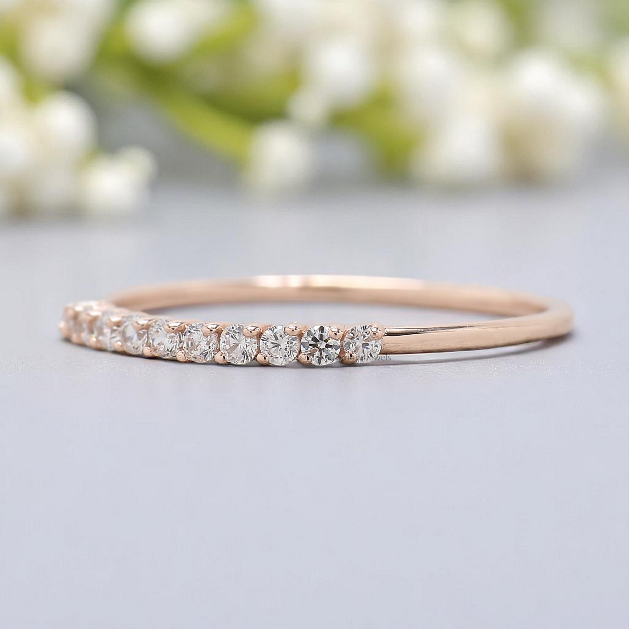 Round Moissanite Diamond Wedding Band Half Eternity Minimalist stacking dainty matching anniversary Ring Silver/10K/14K/18K Gold Band KD899