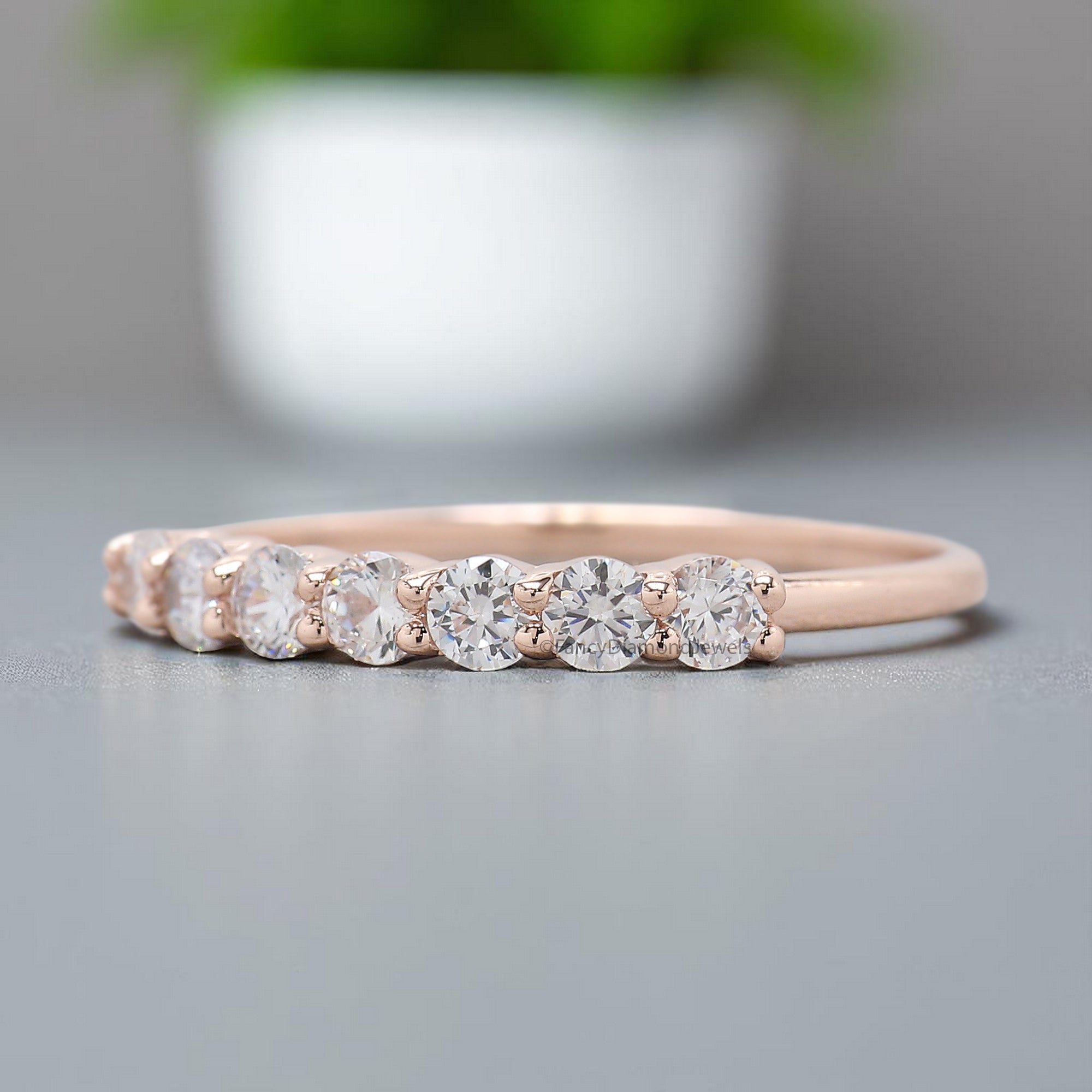 2.50 MM Seven Moissanite Diamond Wedding Band Half Eternity Minimalist Ring stacking dainty matching Silver/10K/14K/18K Gold Band KD897