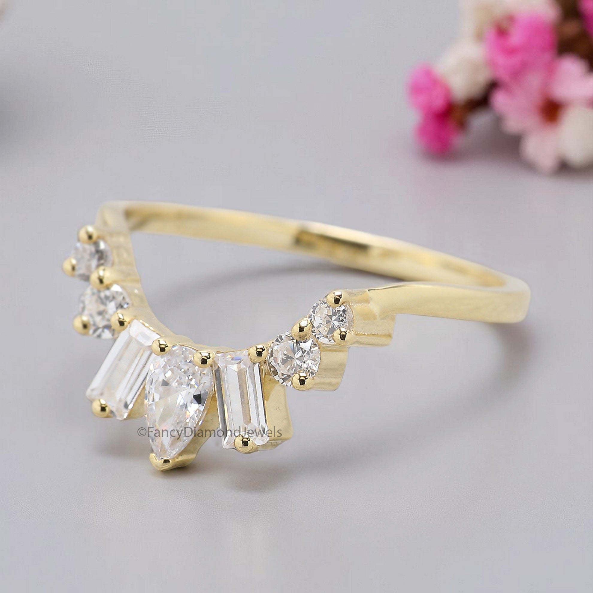 Natural White Diamond Curved Wedding Band 0.57 TW Silver/10K/14K/18K Gold Band Minimalist stacking dainty matching Band Gift For Her FD378