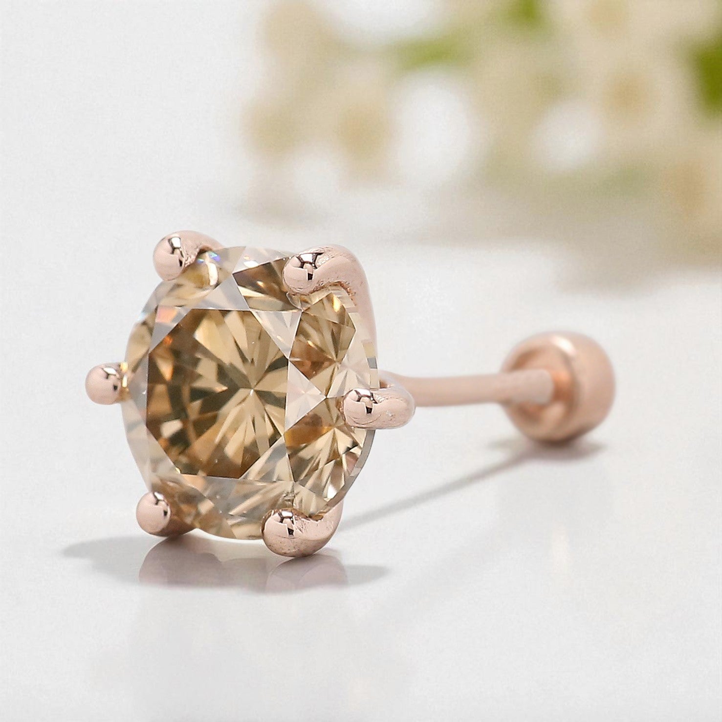 Natural Round Shape Brown Color Diamond Earring 0.86 Ct 5.80 MM Round Diamond Earring 14K Rose Gold Silver Engagement Round Earring KDL635
