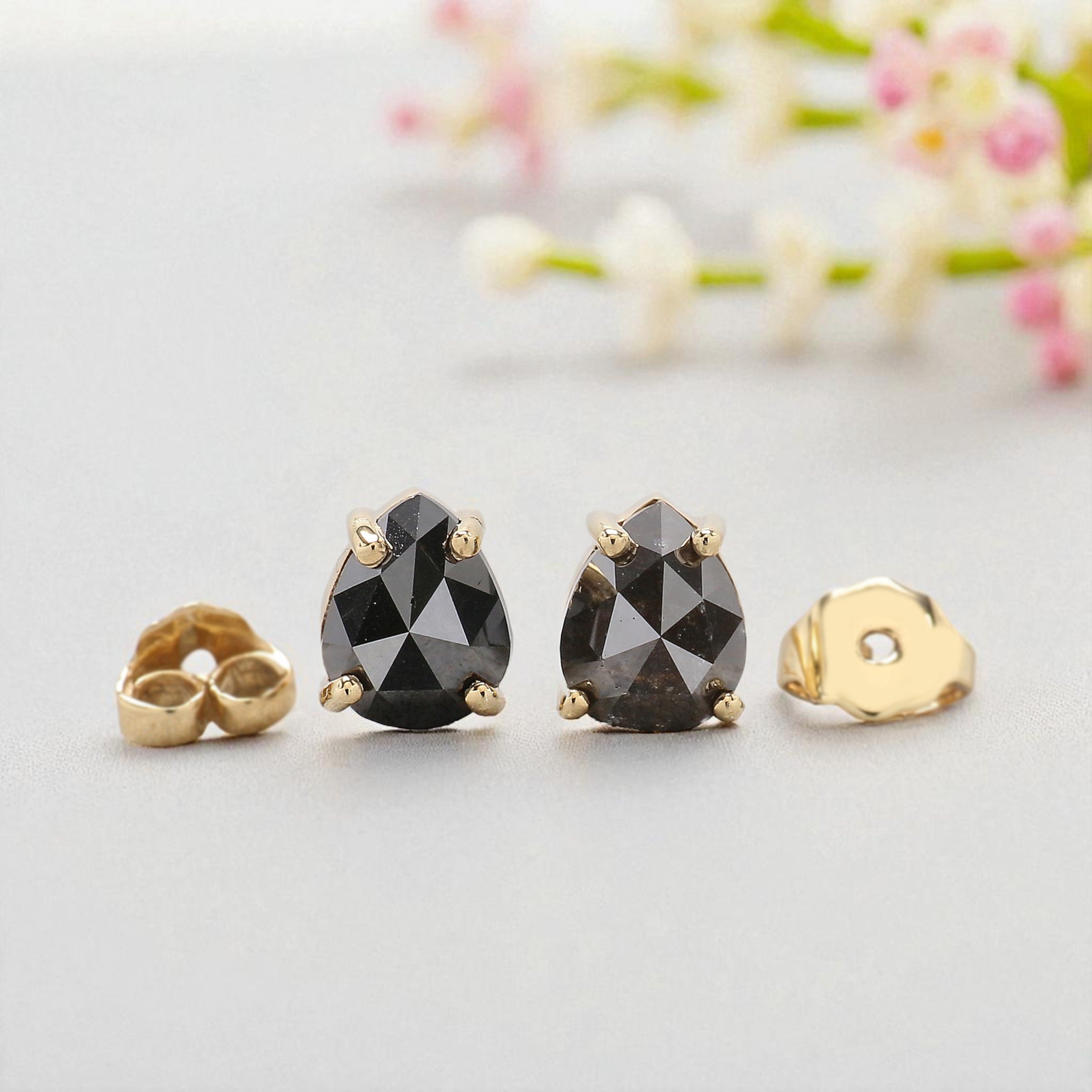 Pear Salt And Pepper Diamond Earring 2.04 Ct Pear Diamond Earring 14K Solid Yellow Gold Silver Pear Earring Gift For Her KDL7903-KDL6775