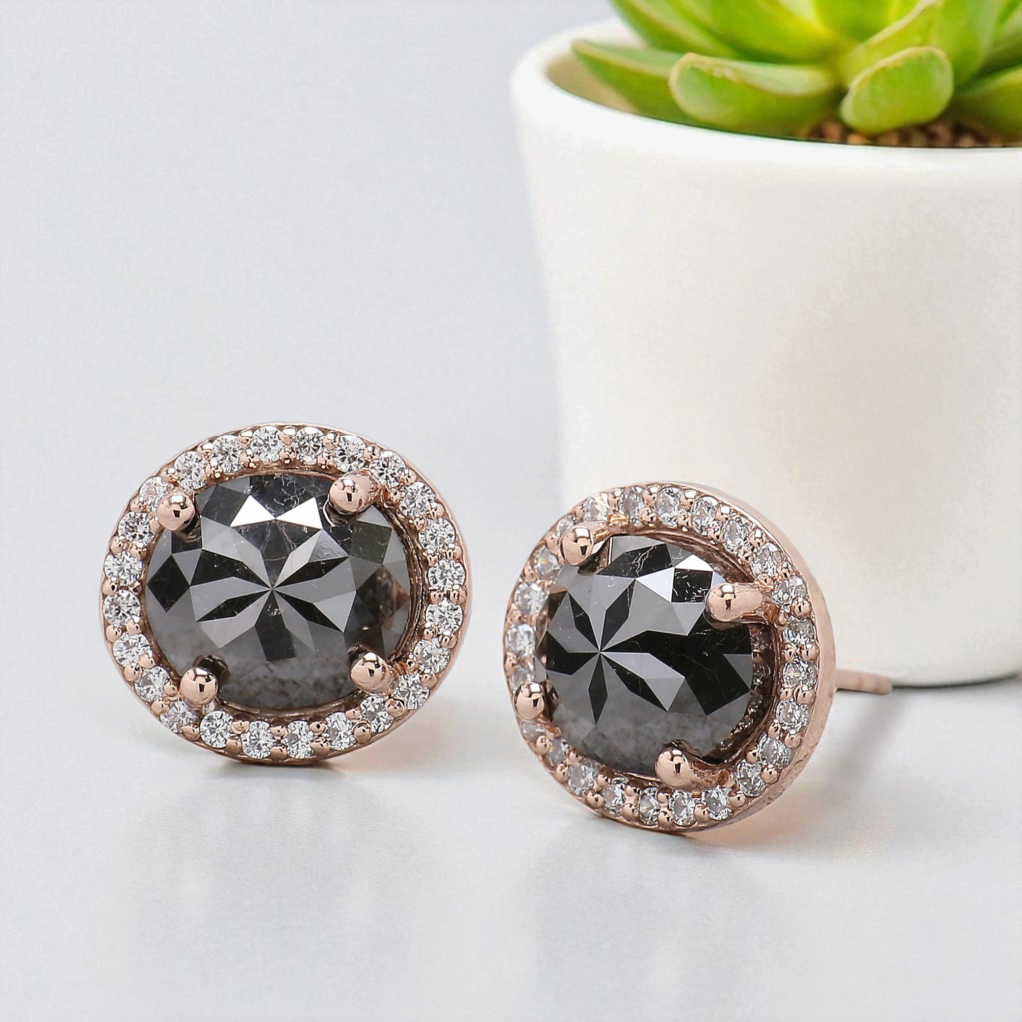 4.45 CT Oval Shape Salt And Pepper Diamond Earring Oval Cut Earring Halo Set Earring Engagement Earring Earlobe Earrings Gift For Her KD861