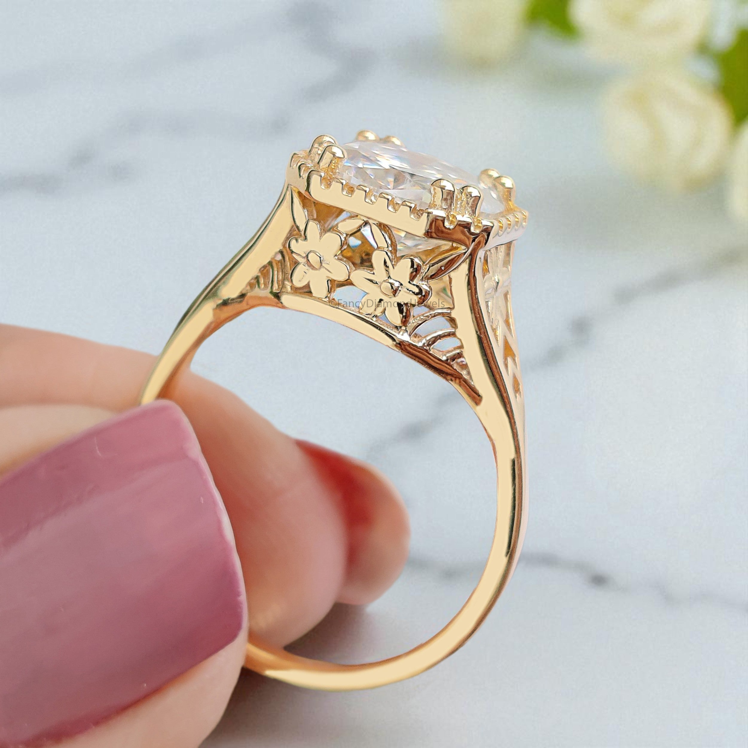 Art Deco Ring 1.80 CT Round Old European Cut Colorless Moissanite Ring OEC Ring Engagement Ring Wedding Ring Bridal Set 14KT Gold FD121