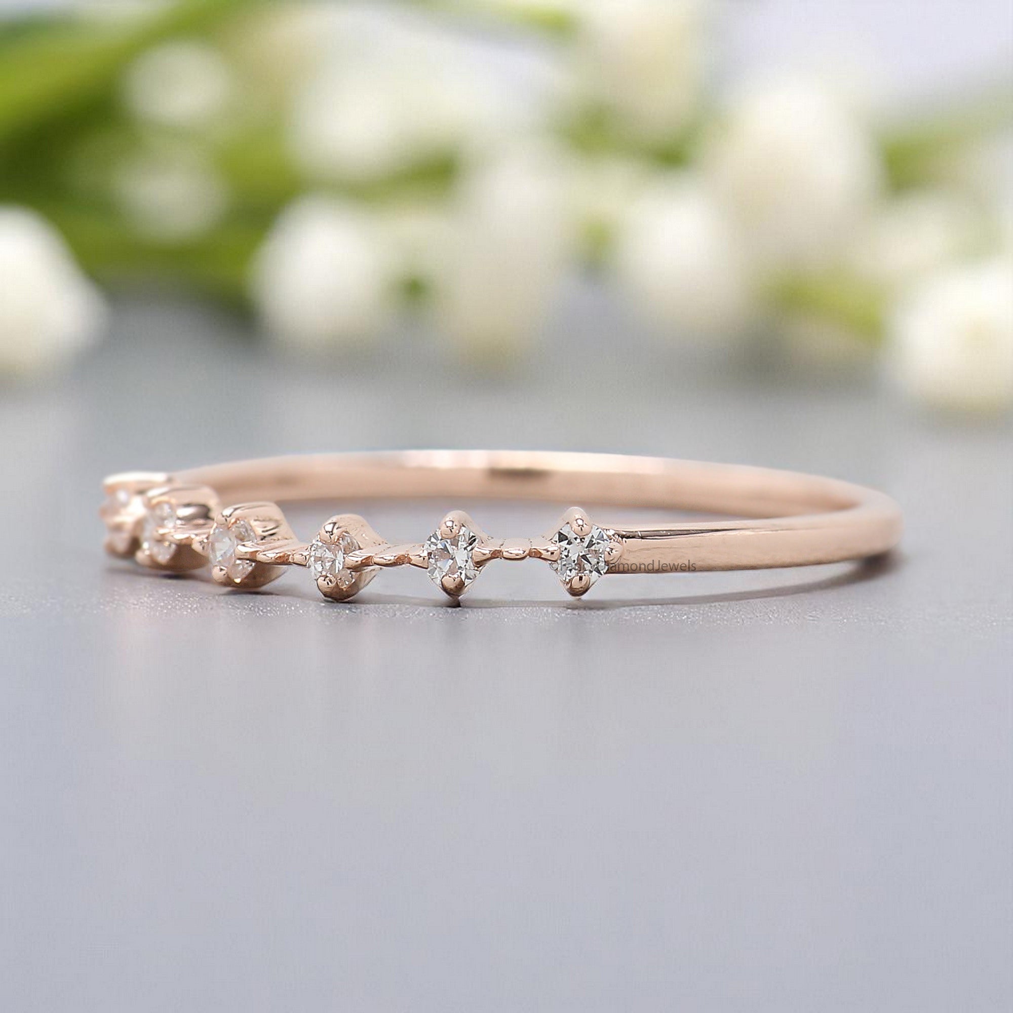 Natural White Diamond Wedding Band Half Eternity Minimalist Ring Silver/10K/14K/18K Gold stacking dainty matching anniversary Ring KD908