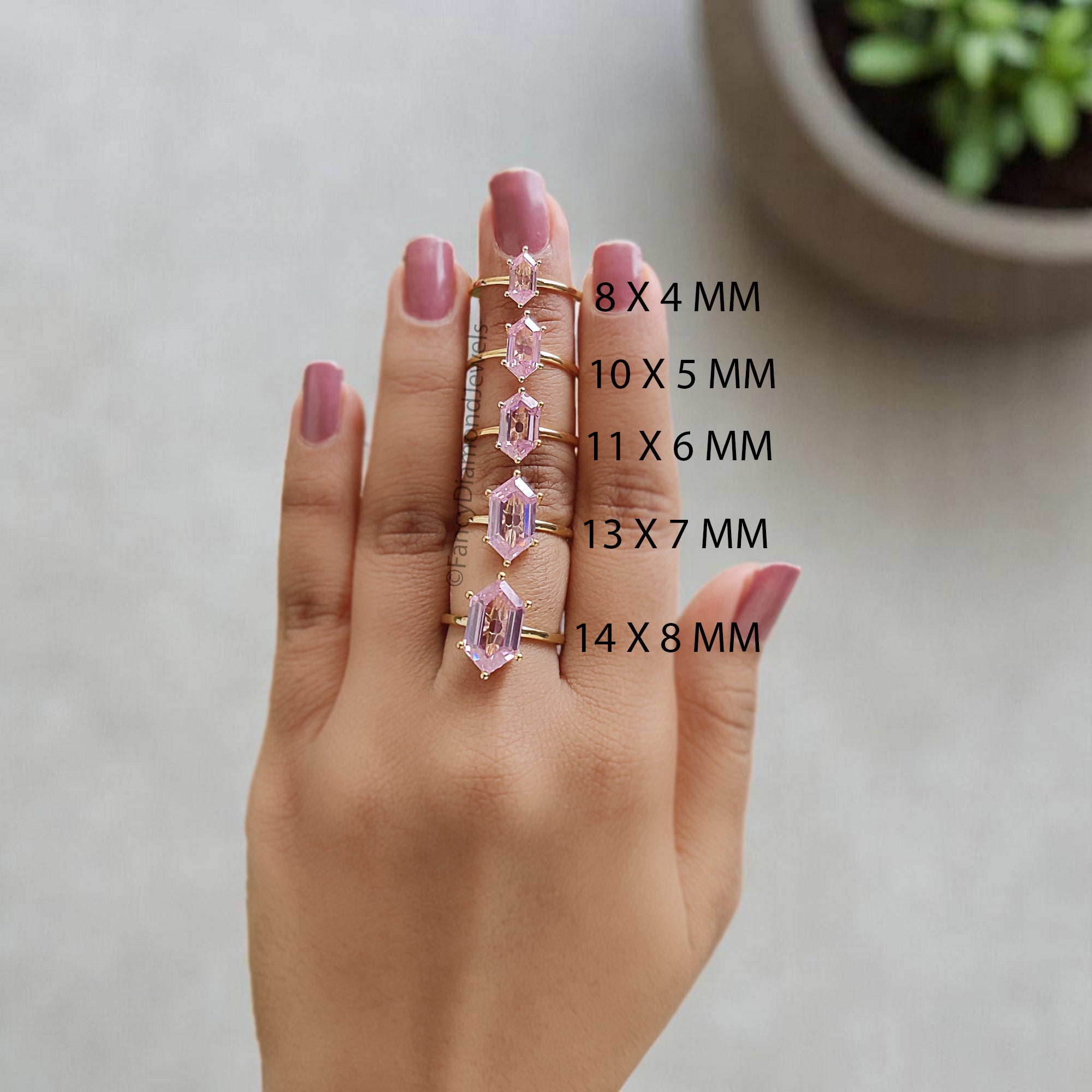 Hexagon Pink Tourmaline engagement ring 8mm 10mm 11mm 13mm 14mm stone ring Simulant Hexagon Solitaire ring Silver ring Gift for her FD355