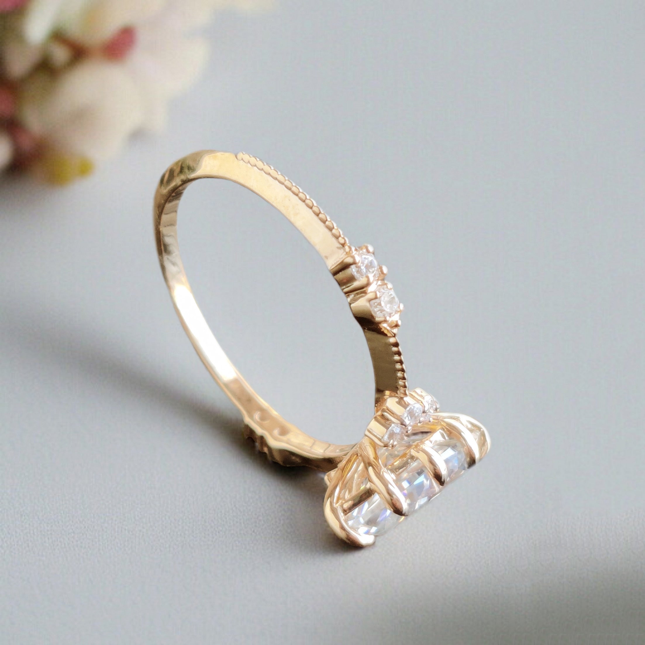 1.10 CT Marquise Lab Grown Diamond Engagement Ring Knife Band Round Diamond Ring Bridal Promise Ring Yellow Gold Ring Gift For Her FD455