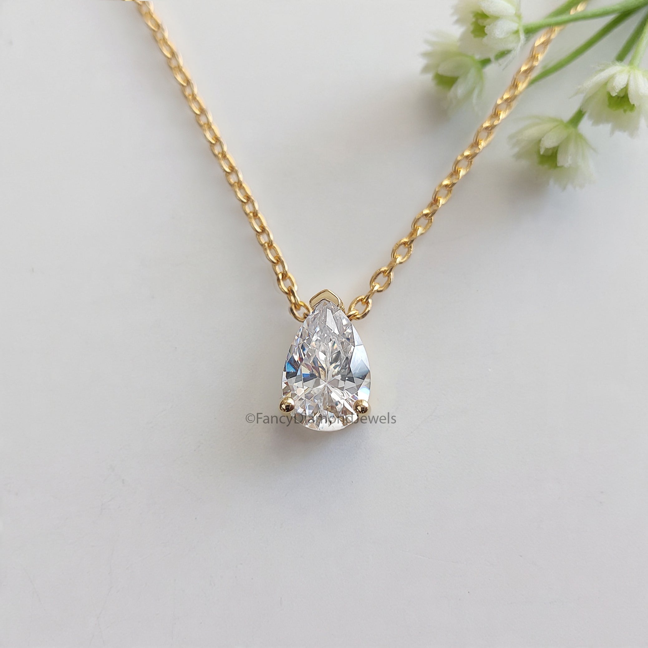 Teardrop Diamond Necklace Pear Diamond Necklace Yellow Silver handmade jewelry Necklace Minimalist Jewelry Necklace With Chain FD513