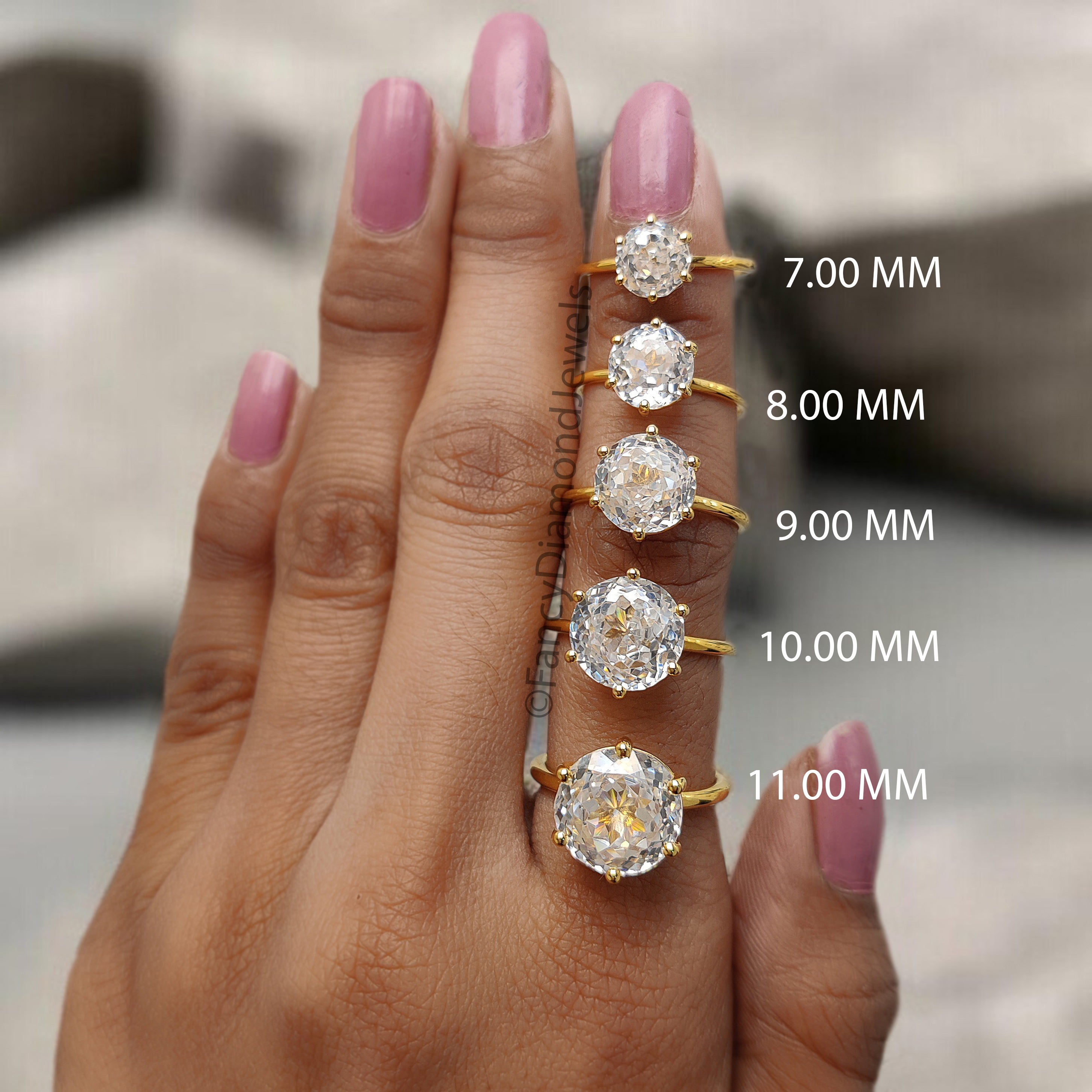 Round Portuguese Cut Diamond engagement ring 7 mm to 11 mm stone ring Simulant Diamond Solitaire Silver Promise ring Gift for her FD523