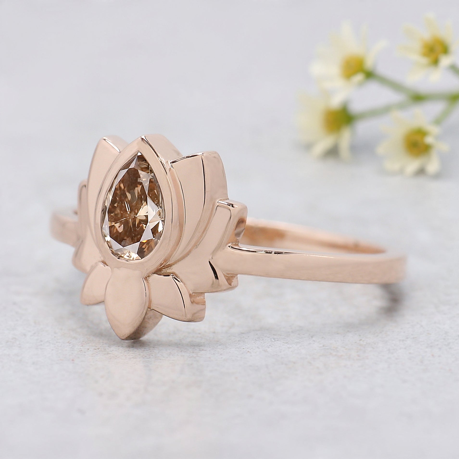 Pear Cut Brown Color Diamond Ring 0.38 Ct 6.00 MM Pear Diamond Ring 14K Solid Rose Gold Silver Pear Engagement Ring Gift For Her KDN1249