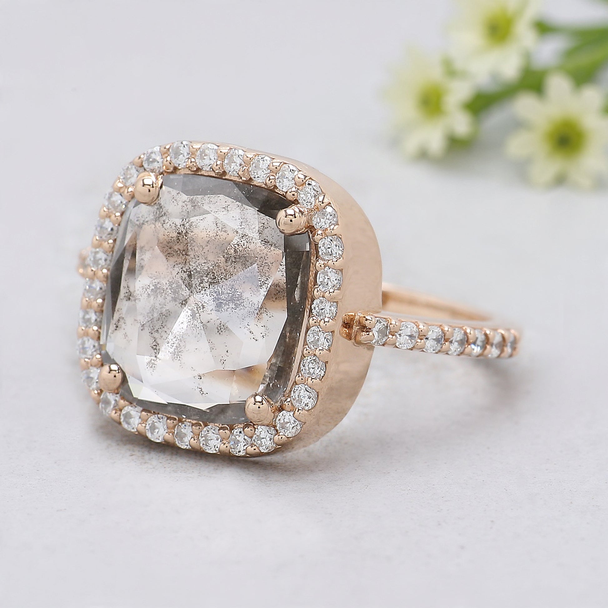 1.95 CT Cushion Lab Grown Diamond Ring Cushion CVD Fancy Black Grey Salt And Pepper Diamond Ring Engagement Ring Bridal Wedding Ring KDL3523