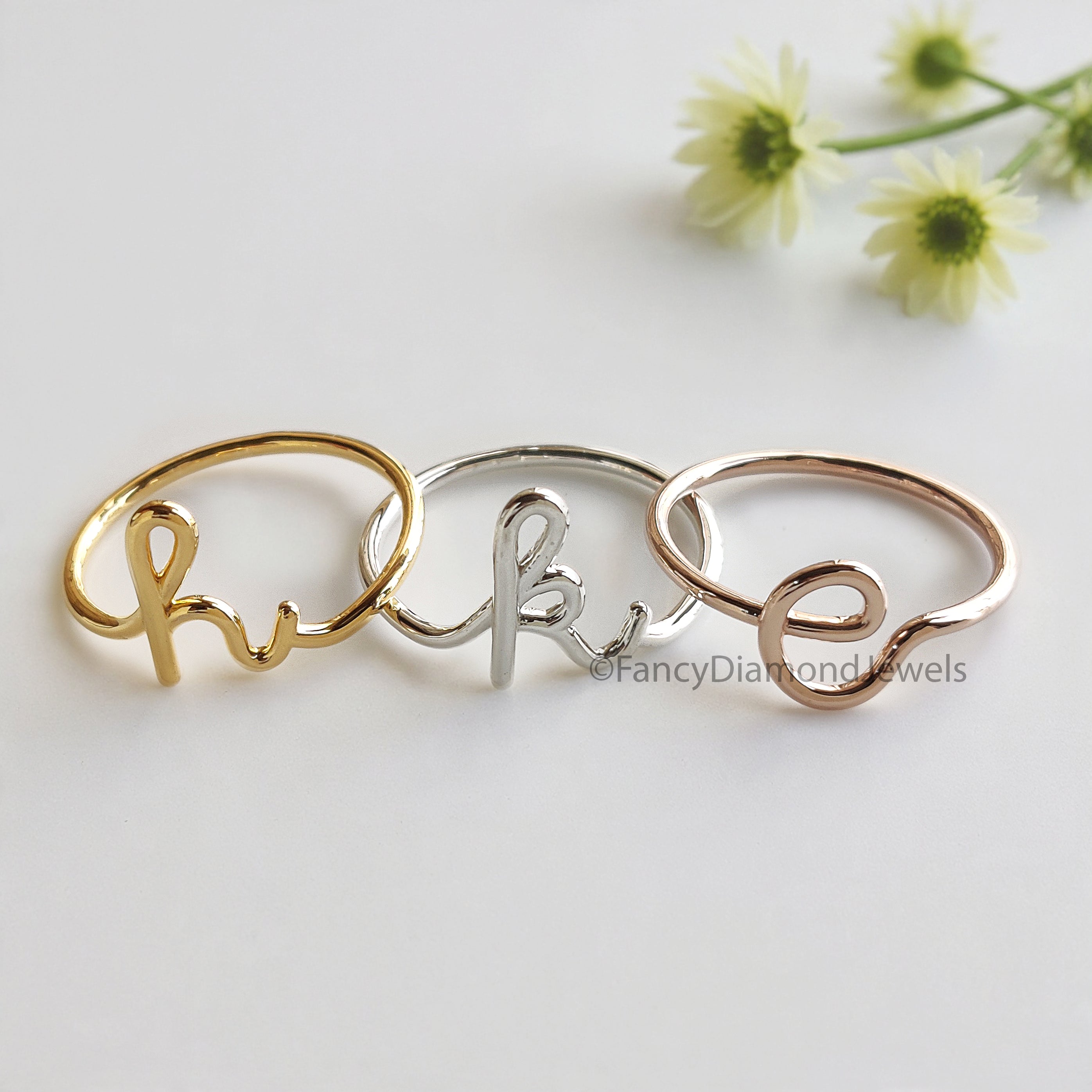 Custom Initial Ring Filled Letter Ring 925 Sterling Silver Stack Rings Name Ring Personalized Bridesmaid Gift Wedding Jewelry Women FD535