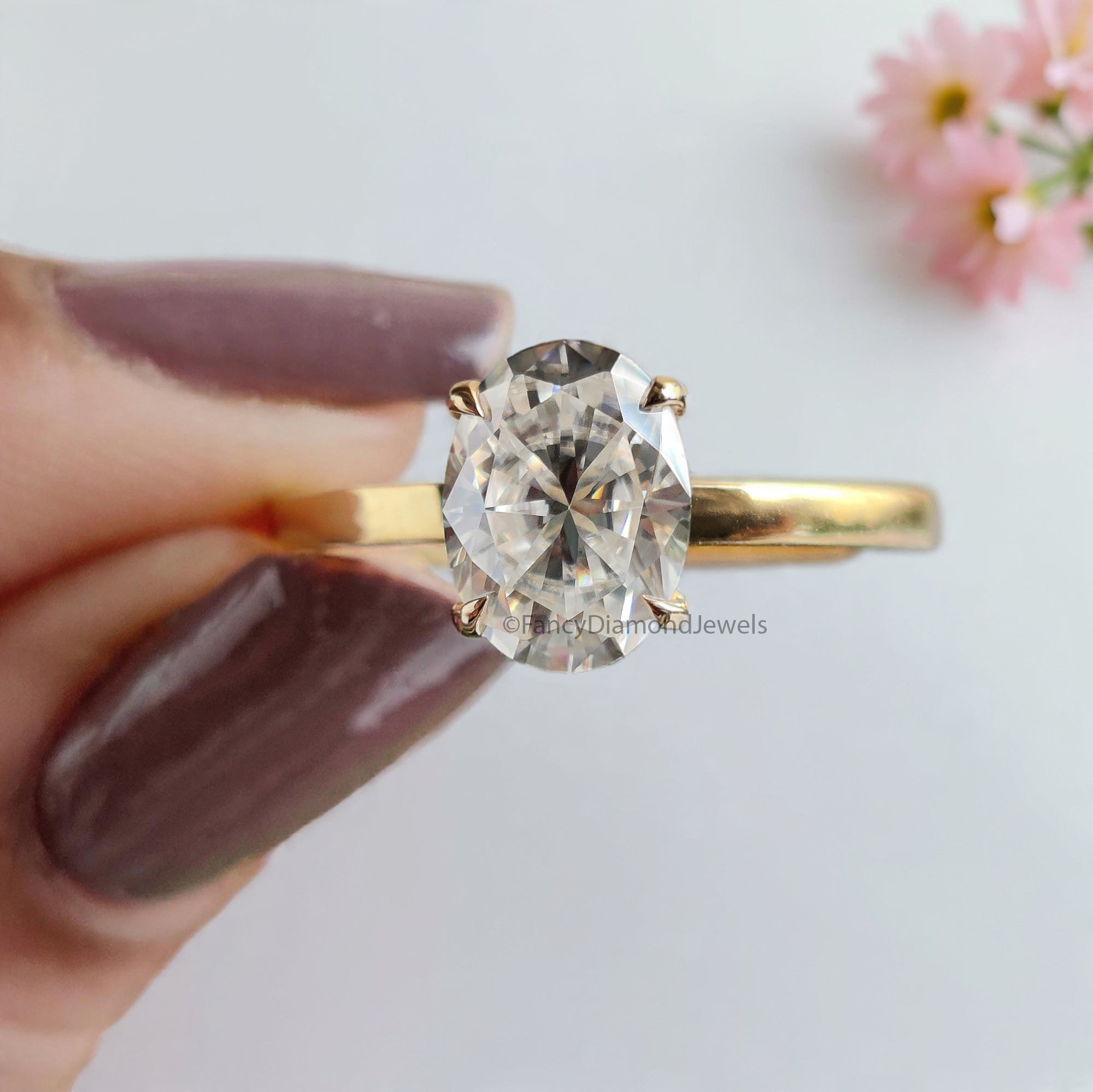Beautiful Oval Shape Moissanite Ring Yellow Gold 10k/14k/18k 1.50 CT Oval Cut Ring Oval Wedding Engagement Ring Oval Colorless Ring FD15