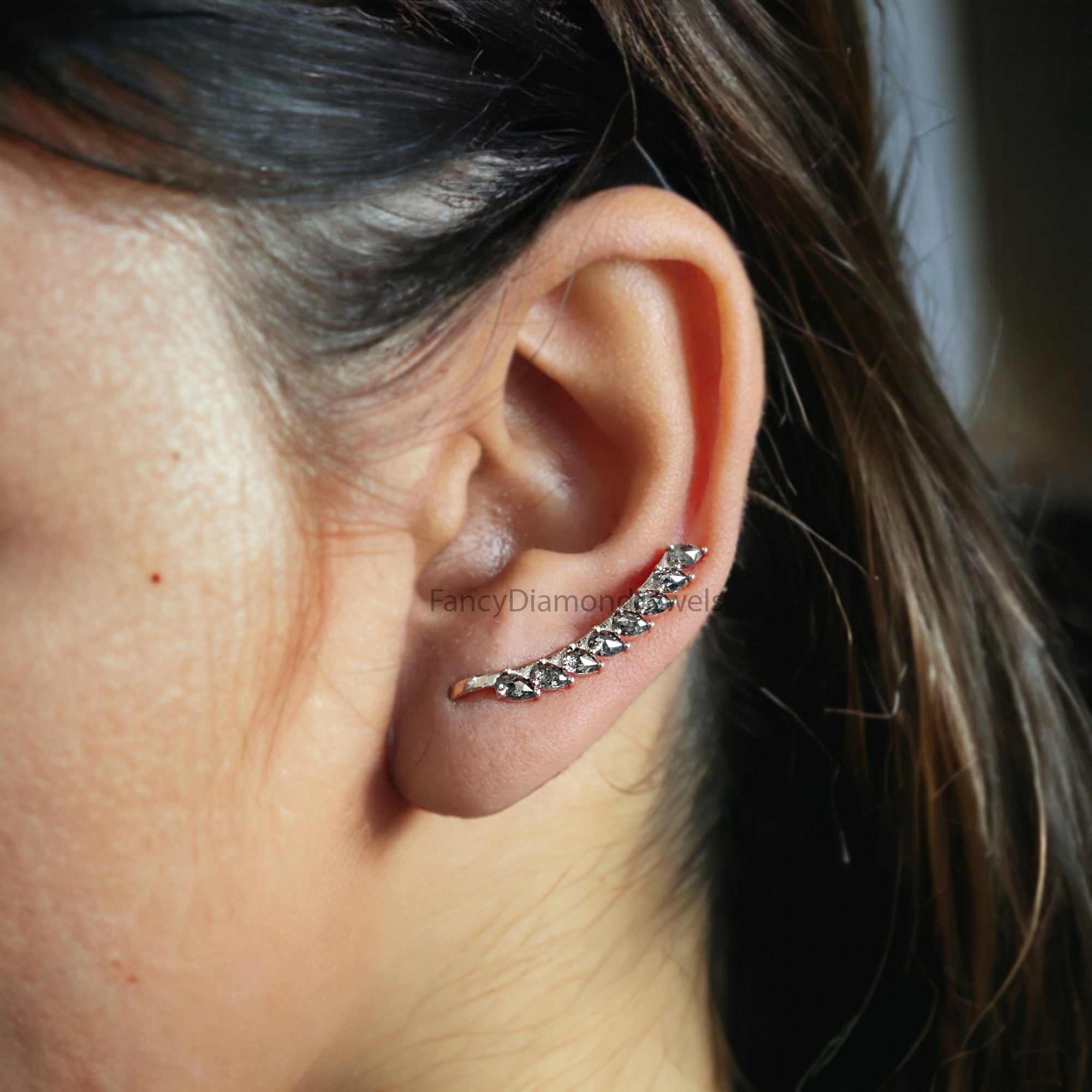 Ear Cuff Earrings, Ear Wraps, Earring Cuffs, Pear Diamond Ear Cuff, No Piercing Ear Cuff, 14K Gold Diamond Ear Cuff, Gold Ear Wrap KDK2404