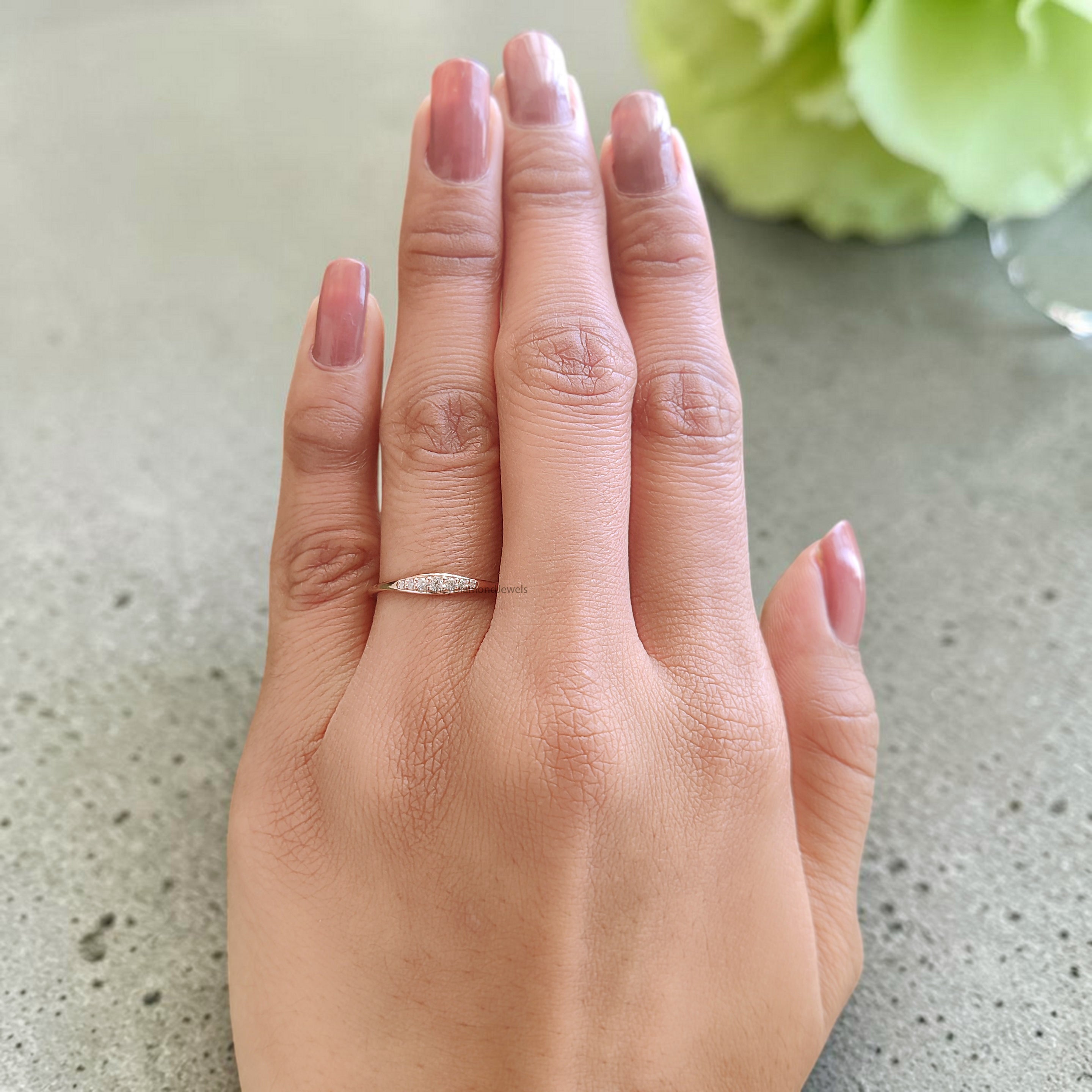 Round Cut Diamond Wedding Band Rose Gold Unique Half Eternity Wedding Band Vintage Minimal Stacking Matching Bridal Gift For Her FD548