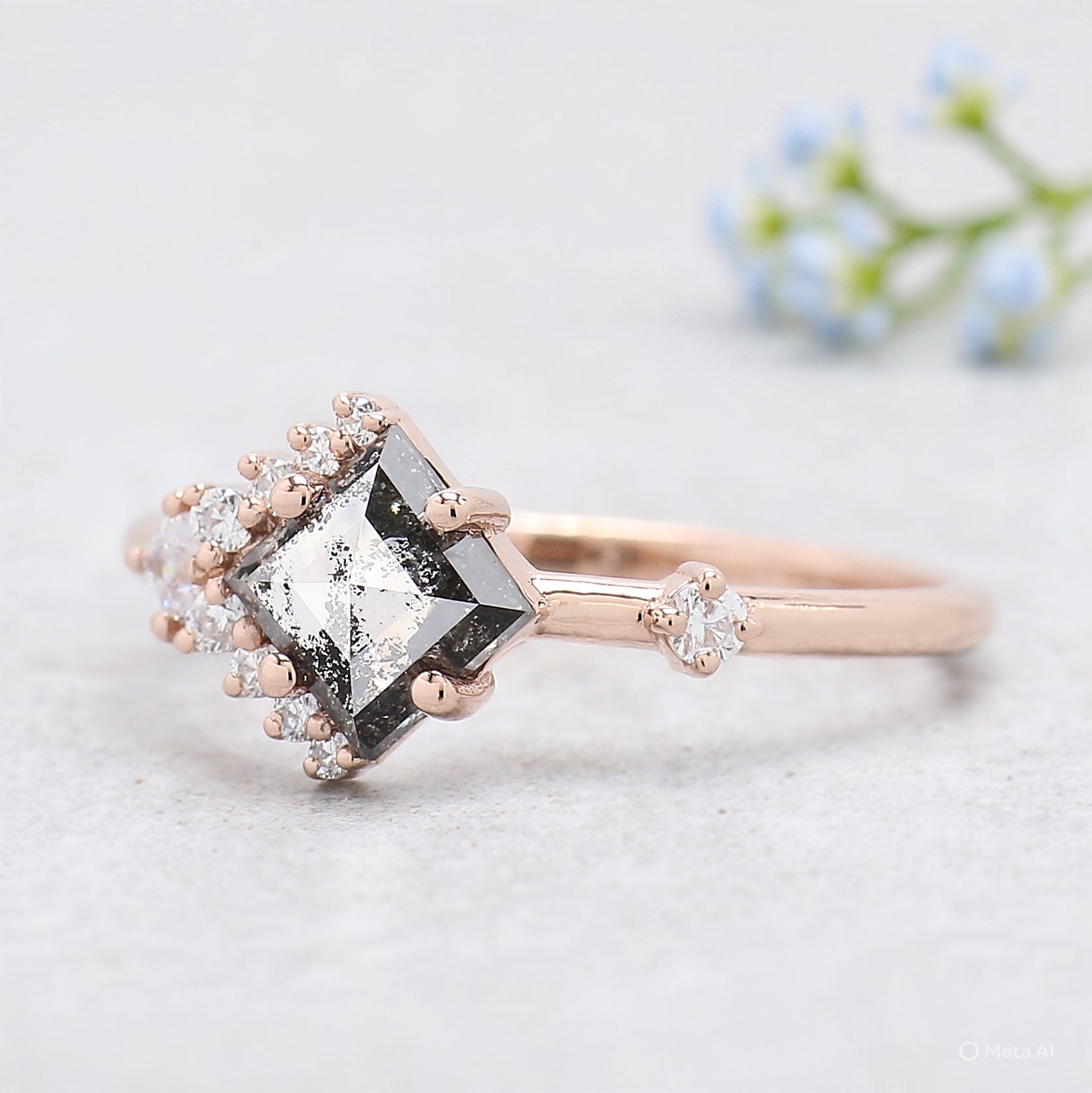 Kite Cut Salt And Pepper Diamond Ring 0.70 Ct 7.10 MM Kite Shape Diamond Ring 14K Solid Rose Gold Silver Engagement Ring Gift For Her KDN930