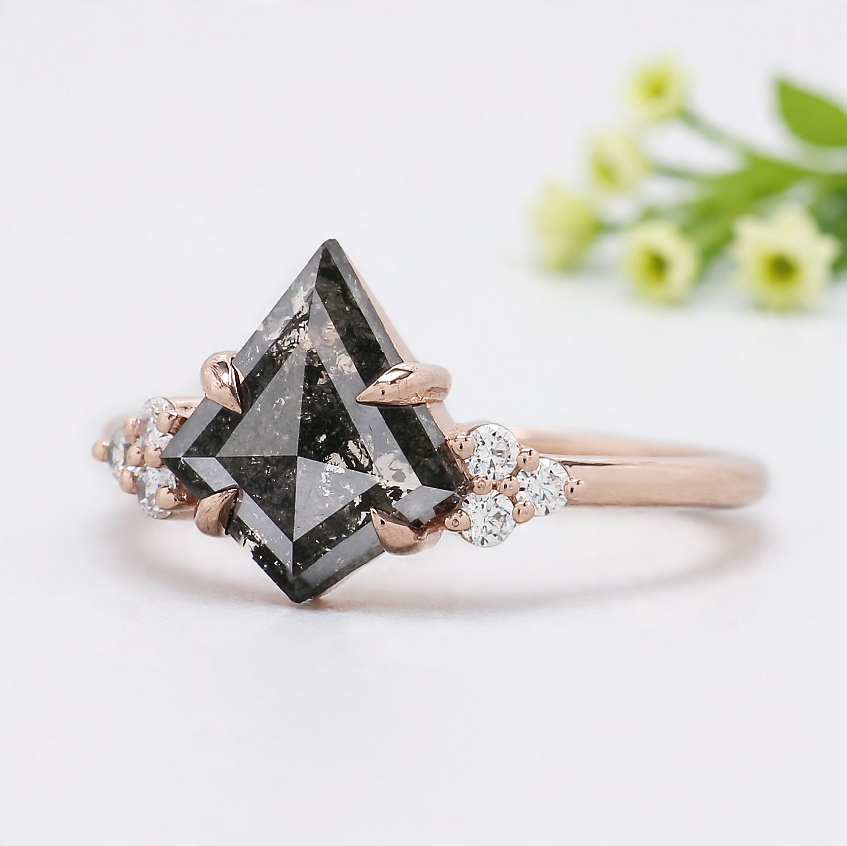 Kite Cut Salt And Pepper Diamond Ring 1.06 Ct 10.04 MM Kite Diamond Ring 14K Solid Rose Gold Silver Engagement Ring Gift For Her KDL3411