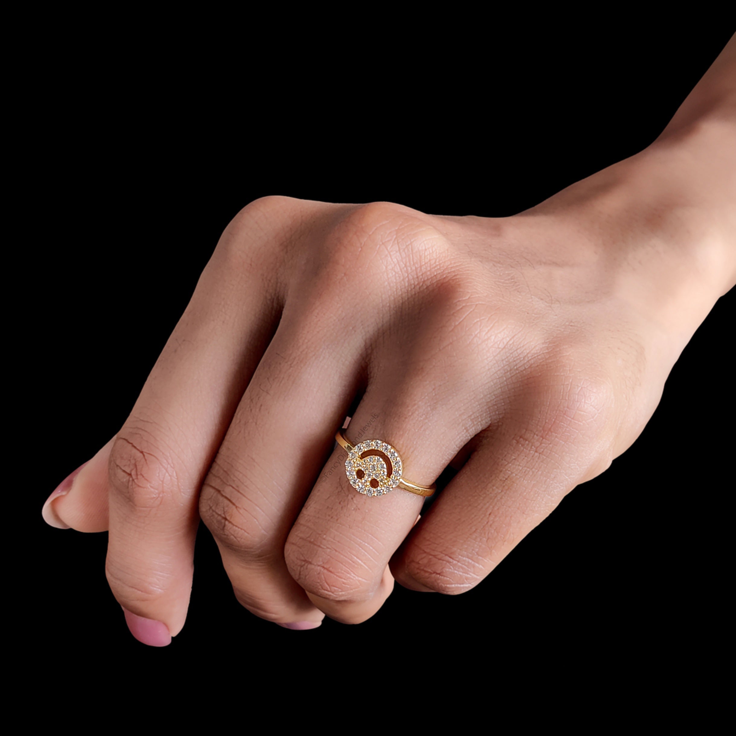 Minimalist Diamond Ring, Smile Face Round Diamond Pave Ring, Daily Wear Rings, Lab Diamond Ring, Smiley Face Ring, Gift For Daughter FD567