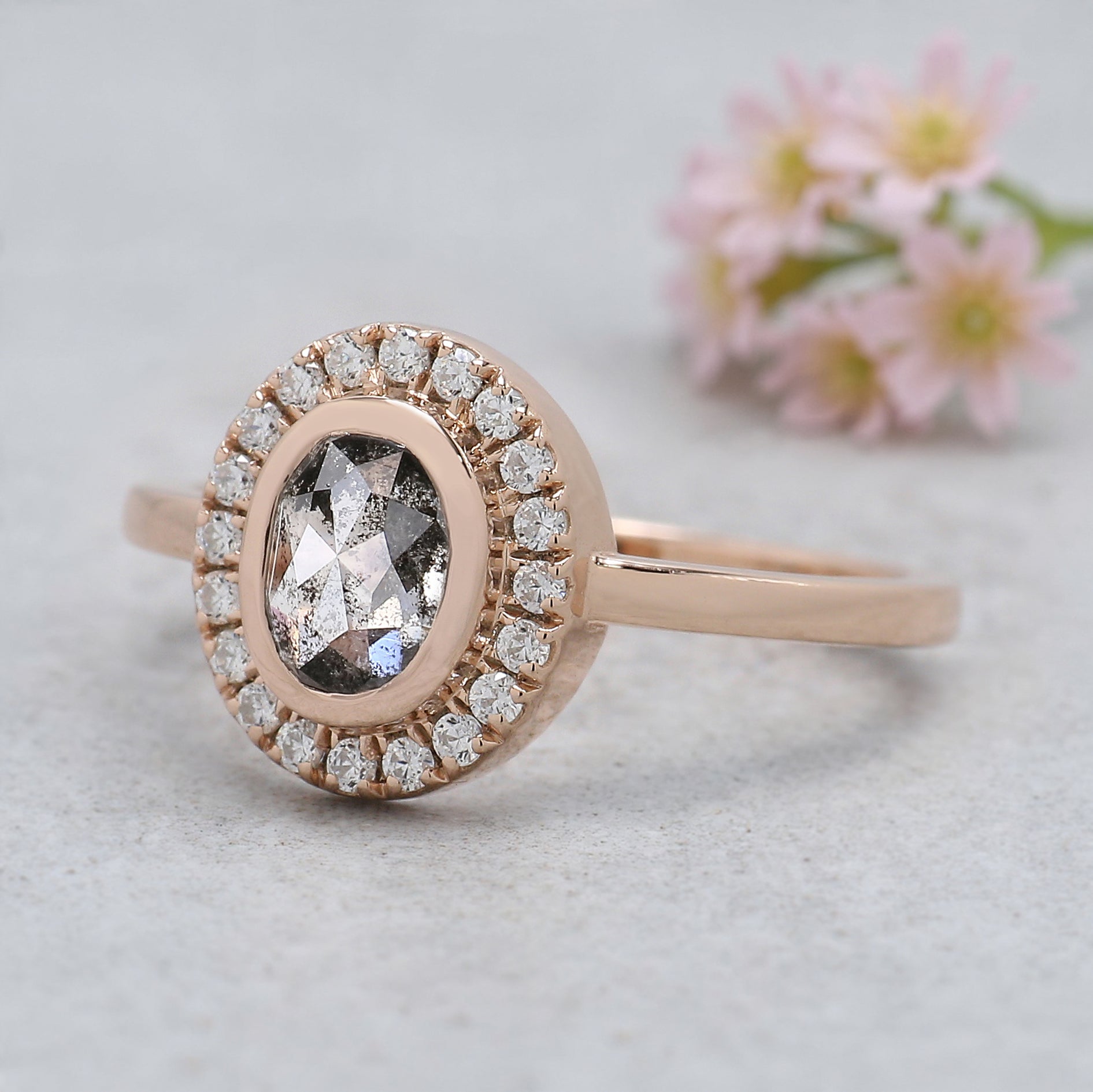 Oval Cut Salt And Pepper Diamond Ring 0.79 Ct 6.35 MM Oval Diamond Ring 14K Solid Rose Gold Silver Oval Engagement Ring Gift For Her KDL1476