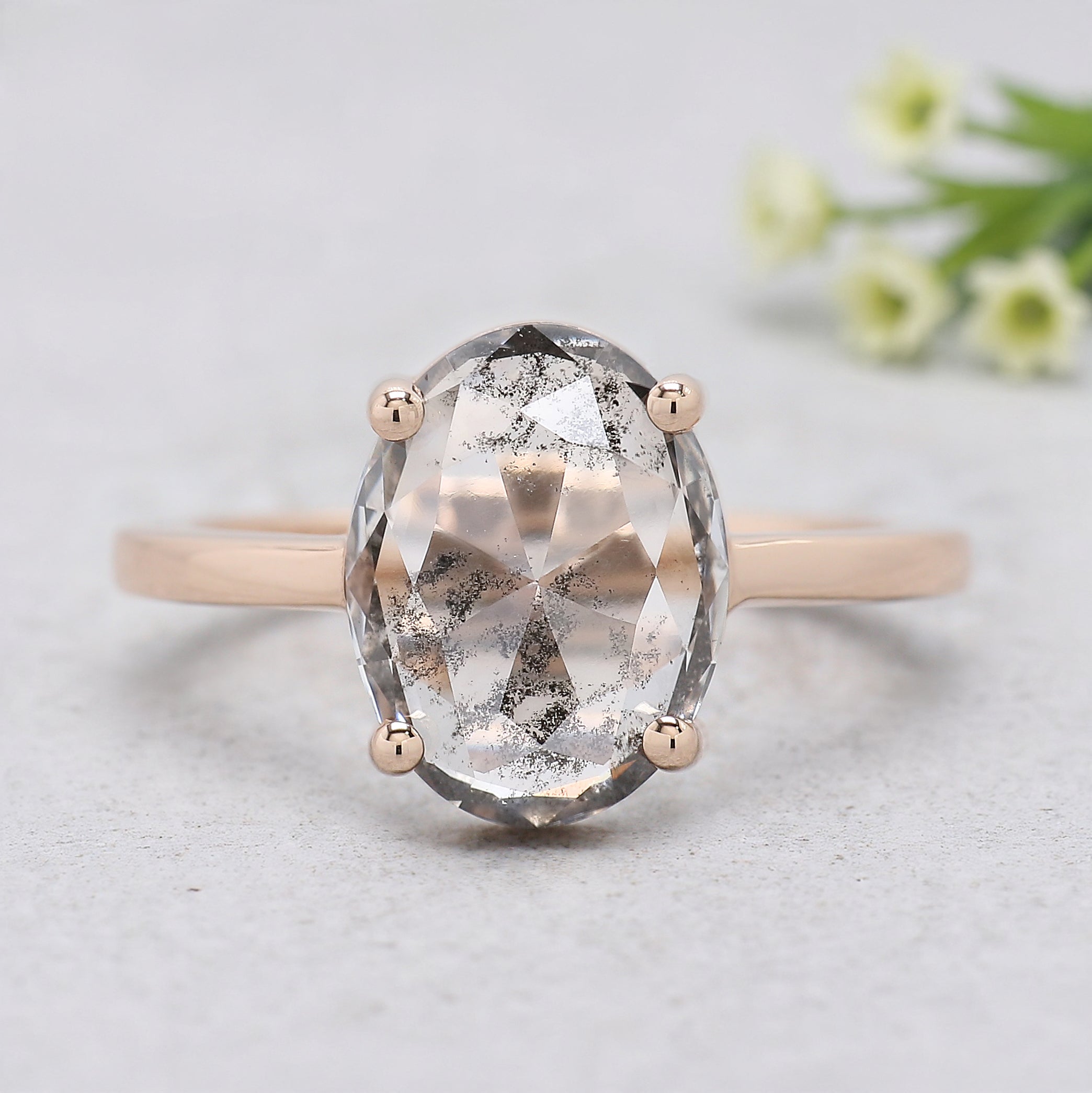 2.29 CT Oval Lab Grown Diamond Ring Oval CVD Fancy Black Grey Salt And Pepper Diamond Ring Engagement Ring Bridal Wedding Ring Set KDL3525