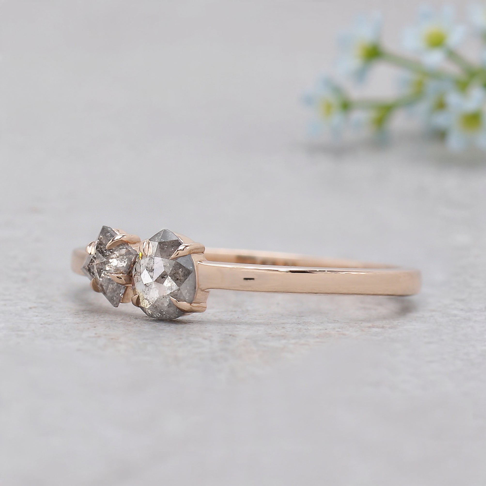 Toi Et Moi Salt And Pepper Diamond Ring 0.32 Ct 4.76 MM Mix Shape Diamond Ring 14K Rose Gold Silver Engagement Ring Gift For Her KDN2397