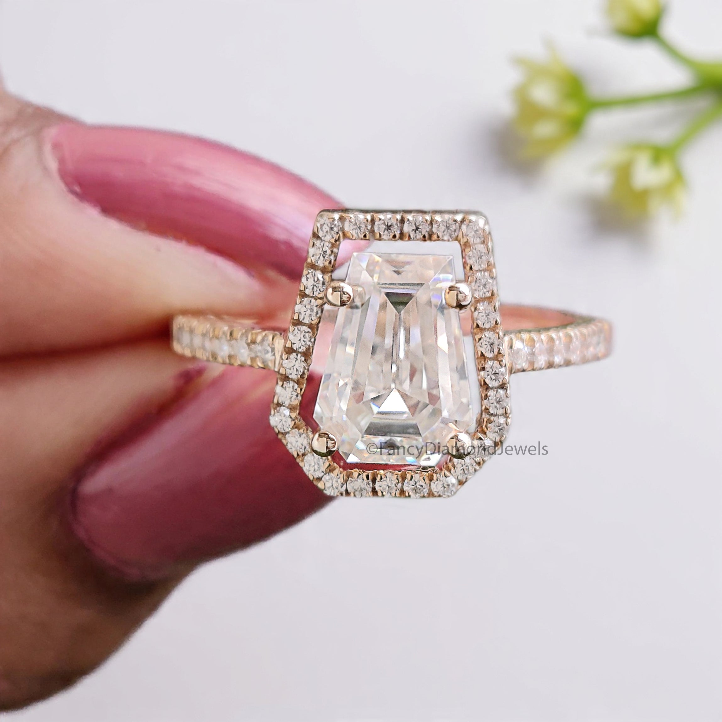 1.55 CT Coffin Lab Grown Diamond Promise Ring Coffin Diamond Halo/ Prong Set Ring Coffin Diamond Engagement Ring Gift For Wedding Ring FD474