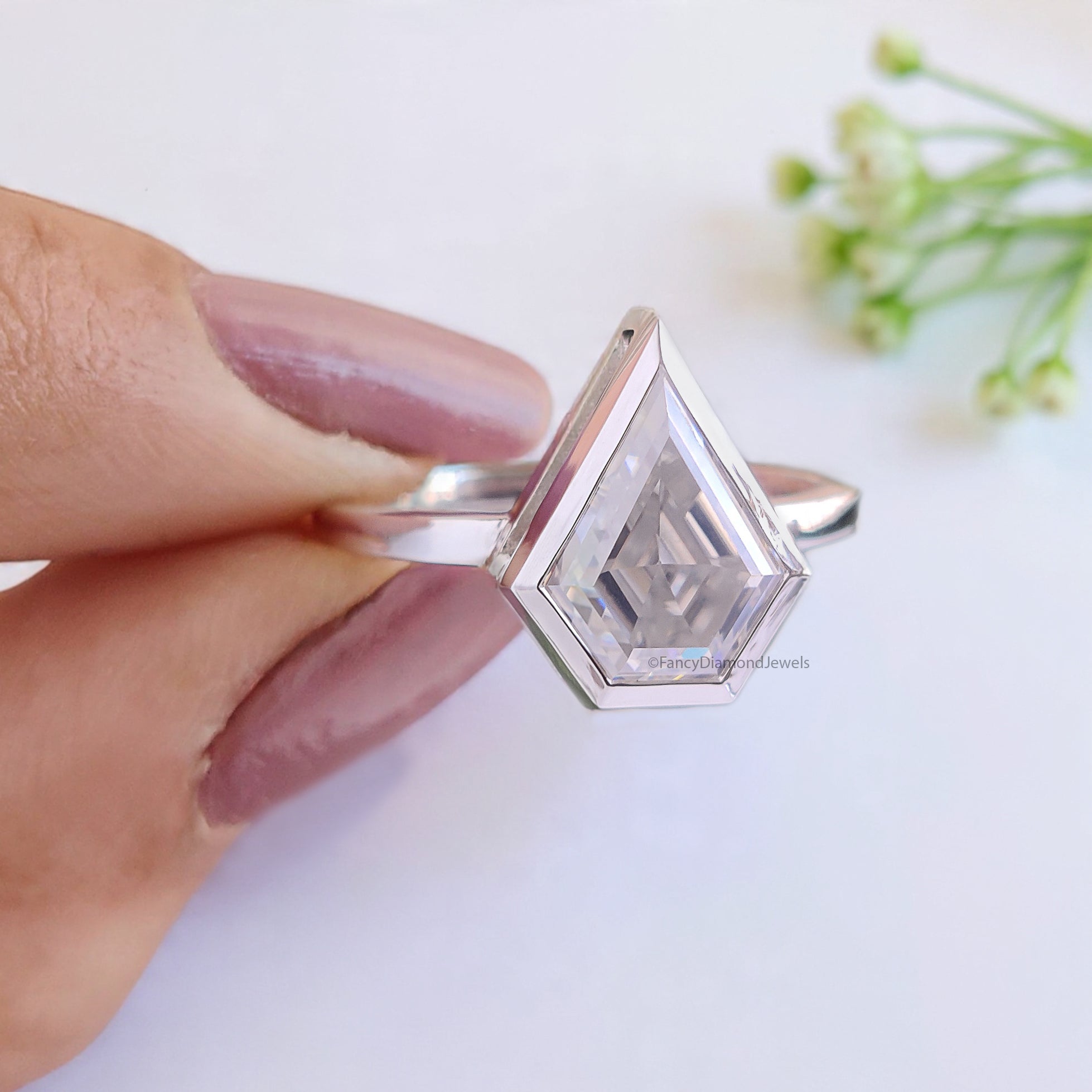 2.30 CT Shield Shape Moissanite Engagement Ring Colorless Moissanite Ring Bezel Set Wedding Ring Unique Moissanite Ring Gift for Her FD47