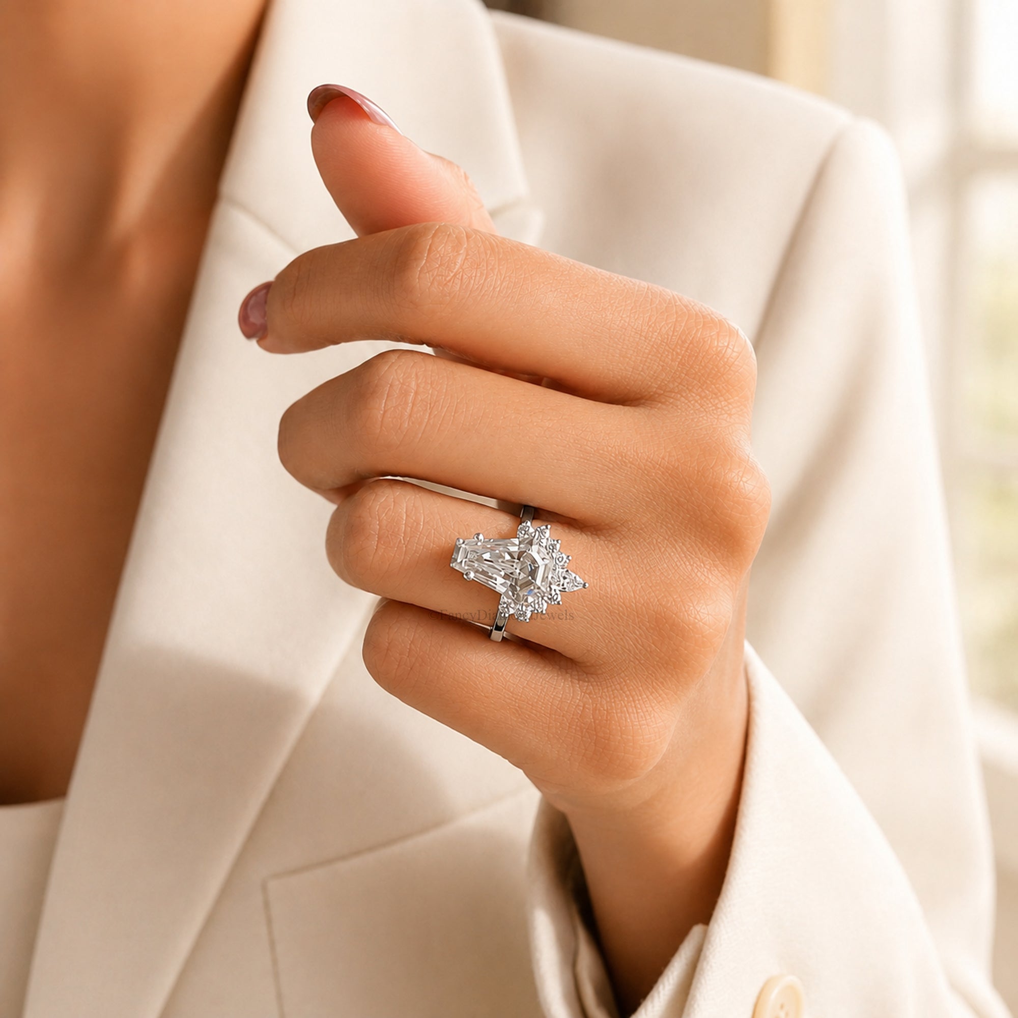 4.20 CT Coffin Cut Engagement Ring in Solid White 10K/14k/18k Gold Coffin Solitaire Engagement Ring Bridal Wedding Ring Promise Ring FD585
