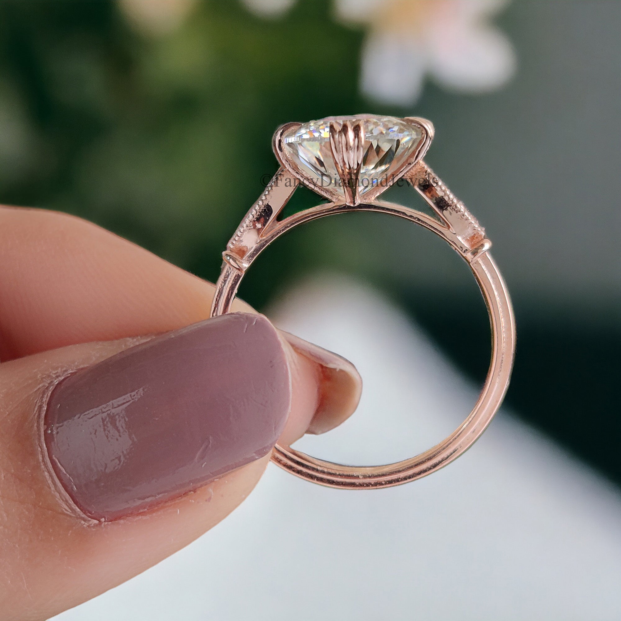 Vintage Style Engagement Ring 2.26 TW Portuguese Cut Moissanite Fishtail Prong Ring Wedding Ring for Women Cathedral Milgrain Ring FD10