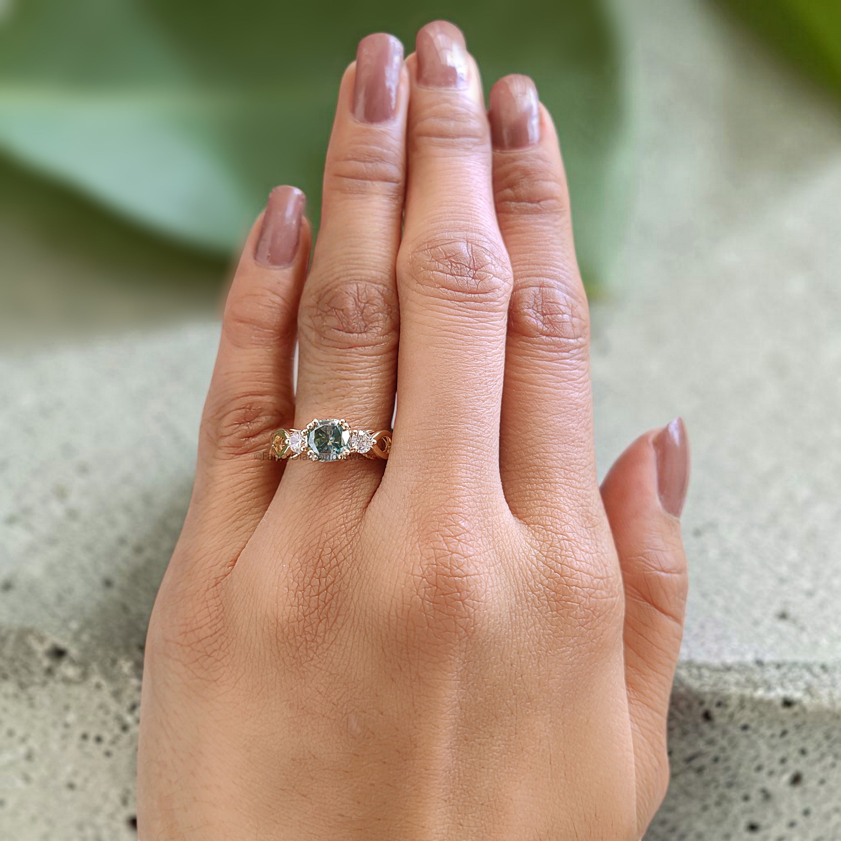 Cushion Cut Green Moissanite Engagement Ring 14K Solid Gold Ring Double Prong Set Ring Cushion Moissanite Wedding Ring Gift For Her FD467