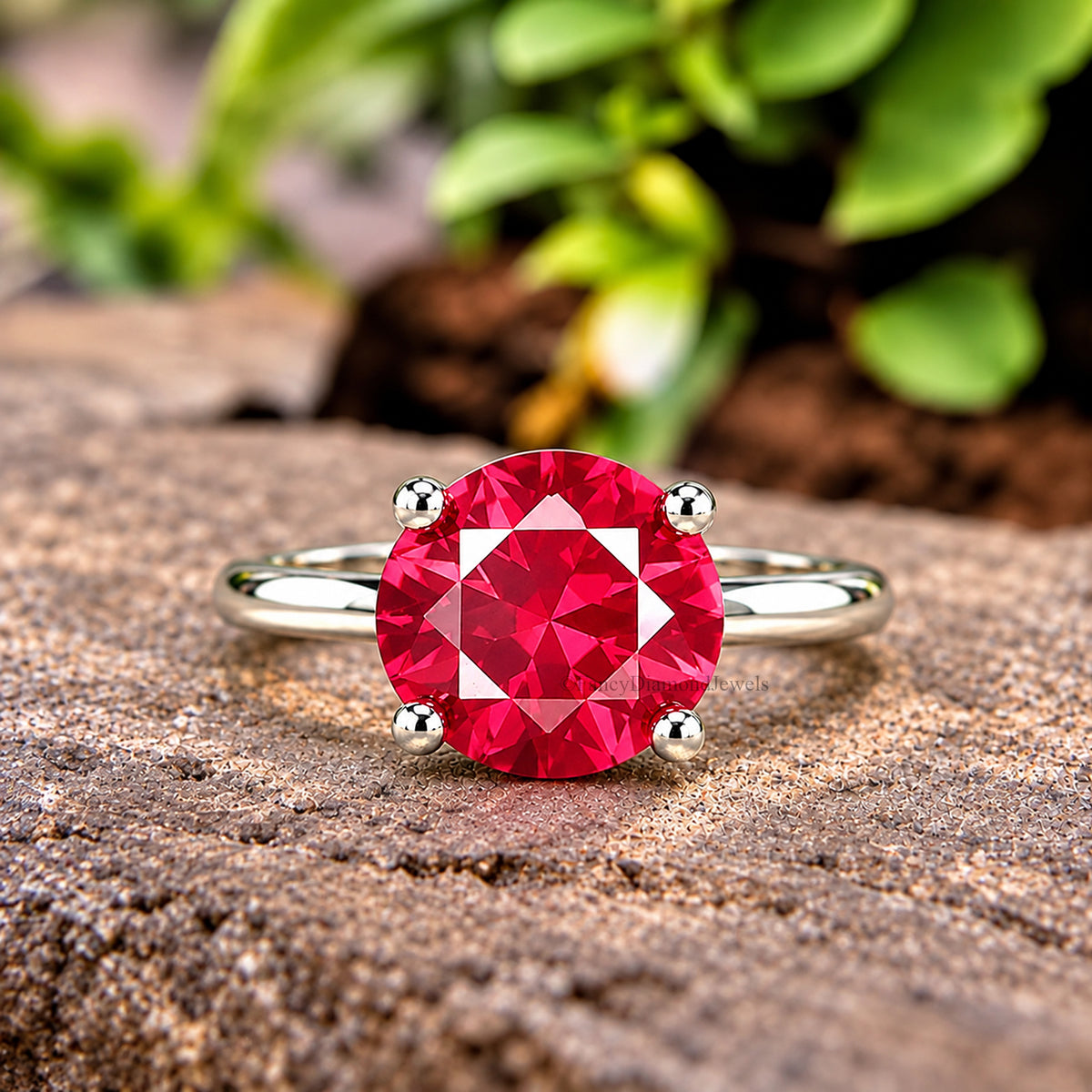 Round Red Ruby stone engagement ring 11mm 9mm 8mm 6.50mm 4mm ring silver simulant Ring Solitaire ring Diamond ring Gift for her FD516