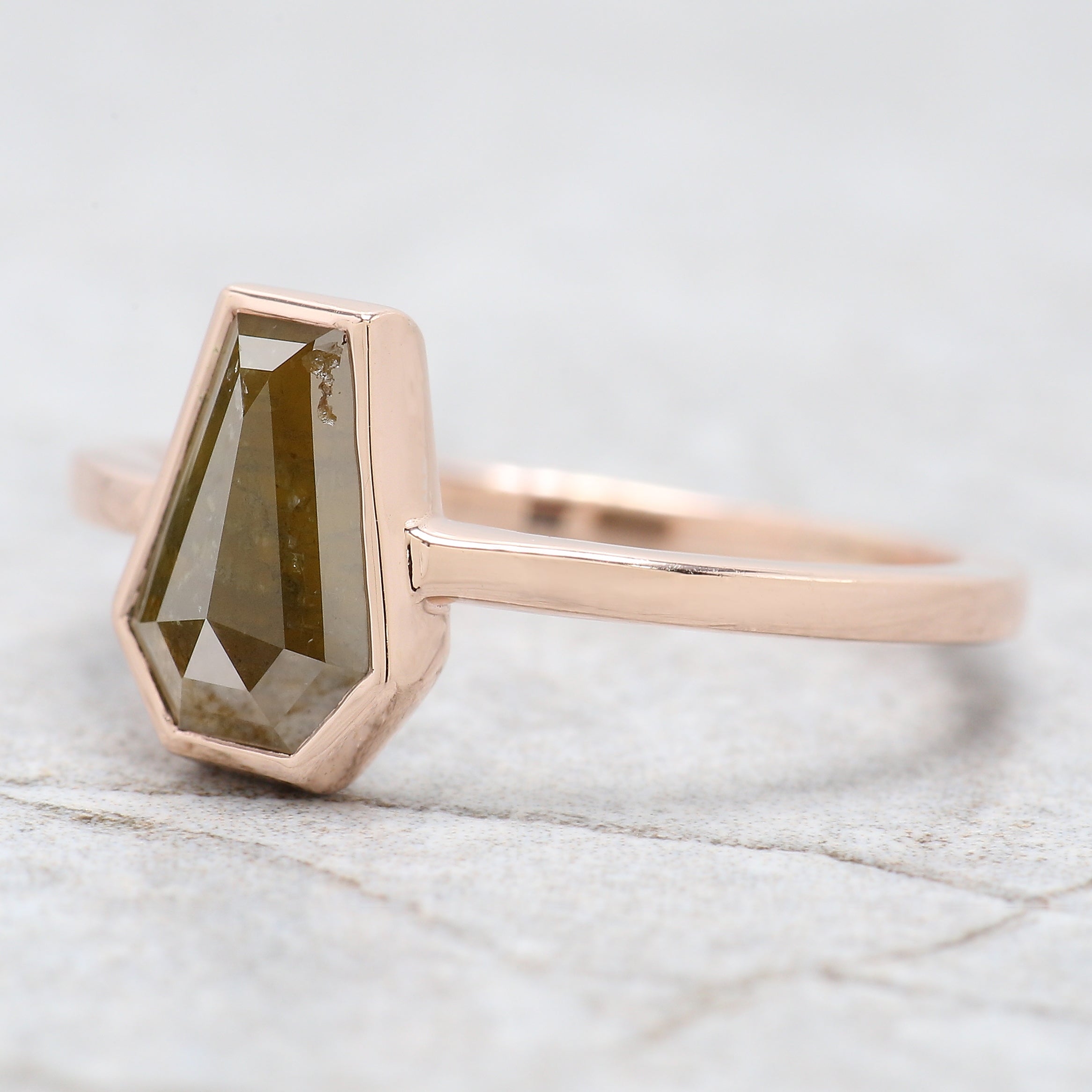 Coffin Shape Yellow Color Diamond Ring 1.14 Ct 8.81 MM Coffin Diamond Ring 14K Solid Rose Gold Silver Engagement Ring Gift For Her QN1879