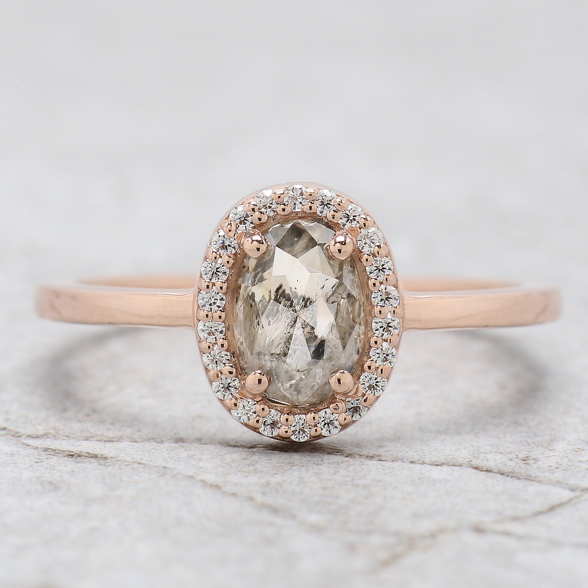 Oval Cut Salt And Pepper Diamond Ring 0.68 Ct 6.85 MM Oval Diamond Ring 14K Solid Rose Gold Silver Oval Engagement Ring Gift For Her QN978