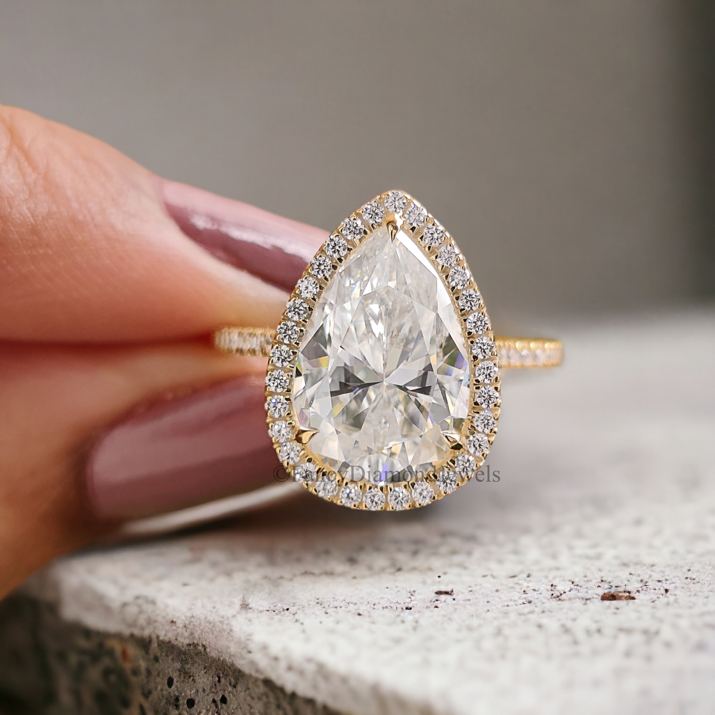 Pear Cut Moissanite Ring Colorless Moissanite Engagement Ring Matching Eternity Band Wedding Ring Set Halo Bridal Ring Set For Women FD183