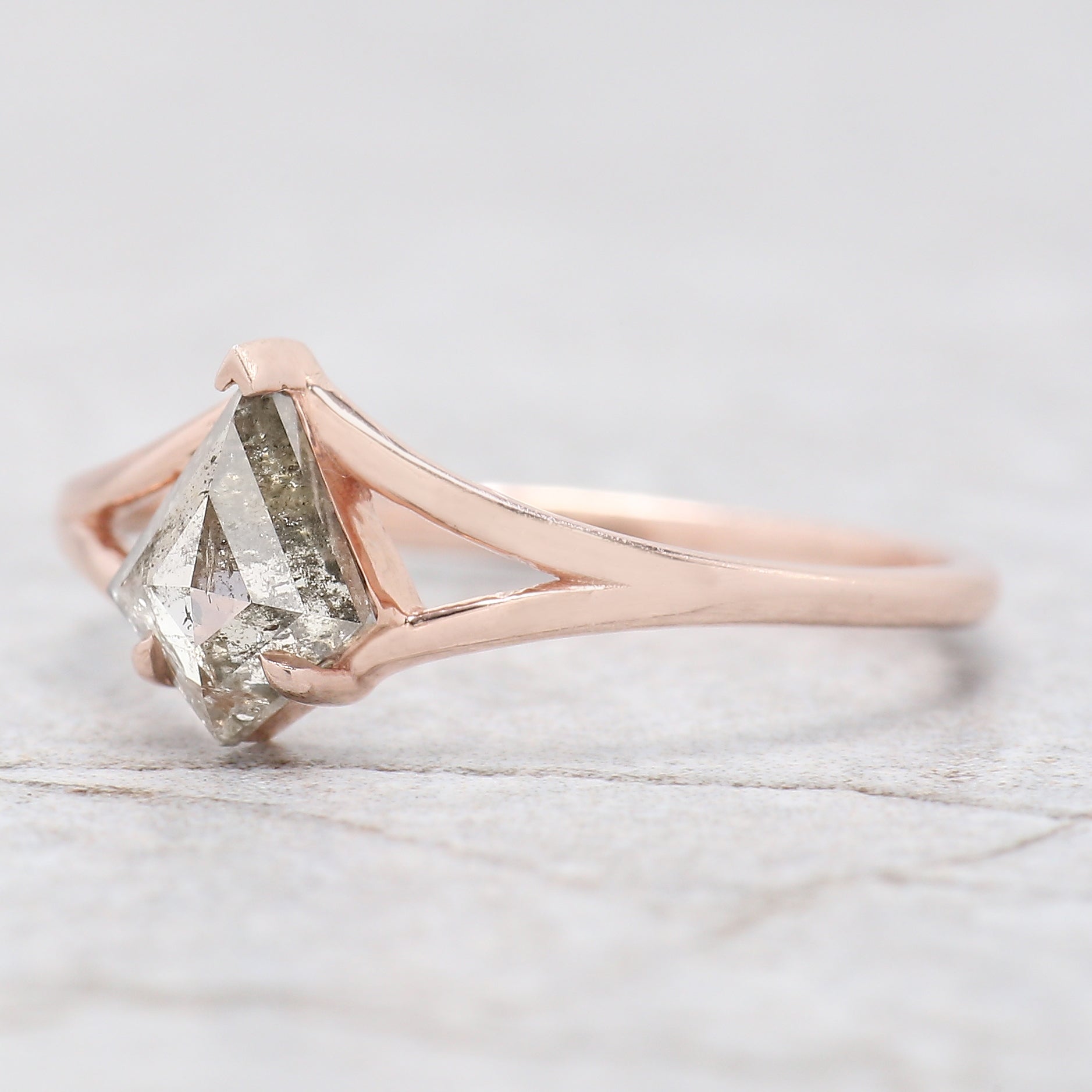 Kite Cut Salt And Pepper Diamond Ring 0.63 Ct 7.48 MM Kite Diamond Ring 14K Solid Rose Gold Silver Kite Engagement Ring Gift For Her QL2041