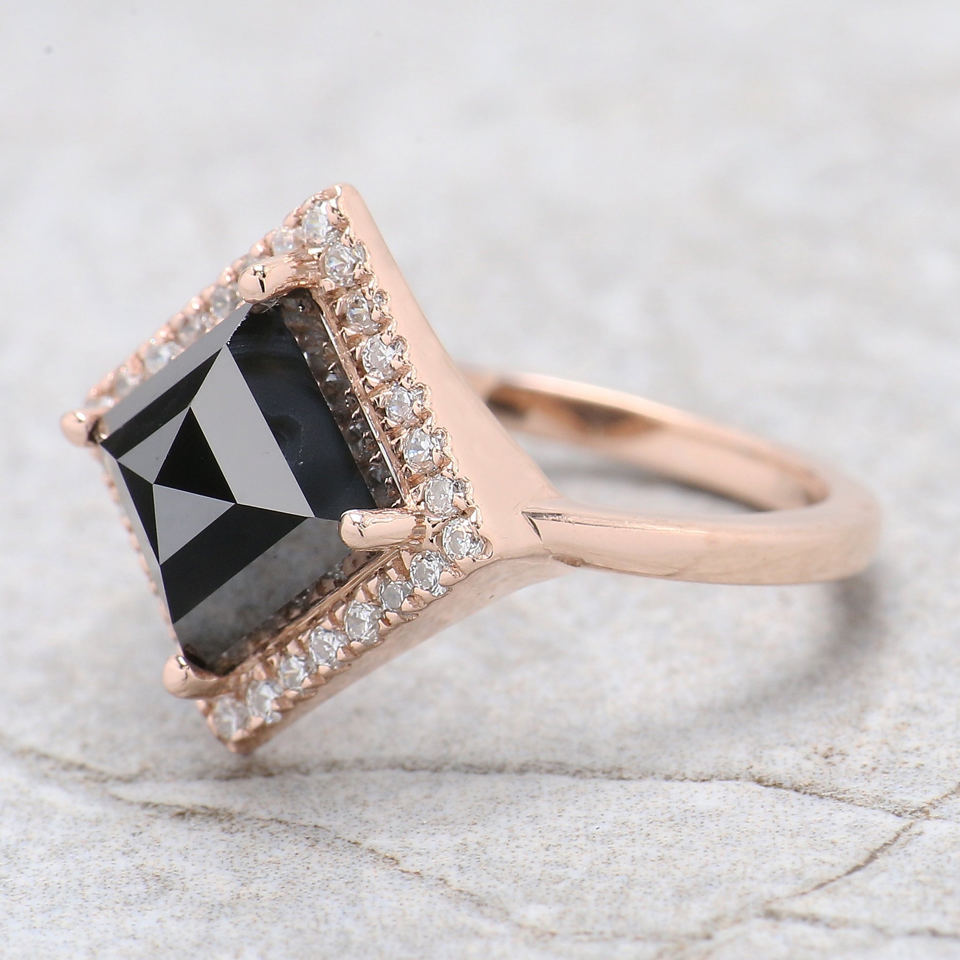 IGI Certified Kite Black Color Diamond Ring 3.07 Ct 7.50 MM Princess Diamond Ring 14K Solid Rose Gold Engagement Ring Gift For Her QL8662